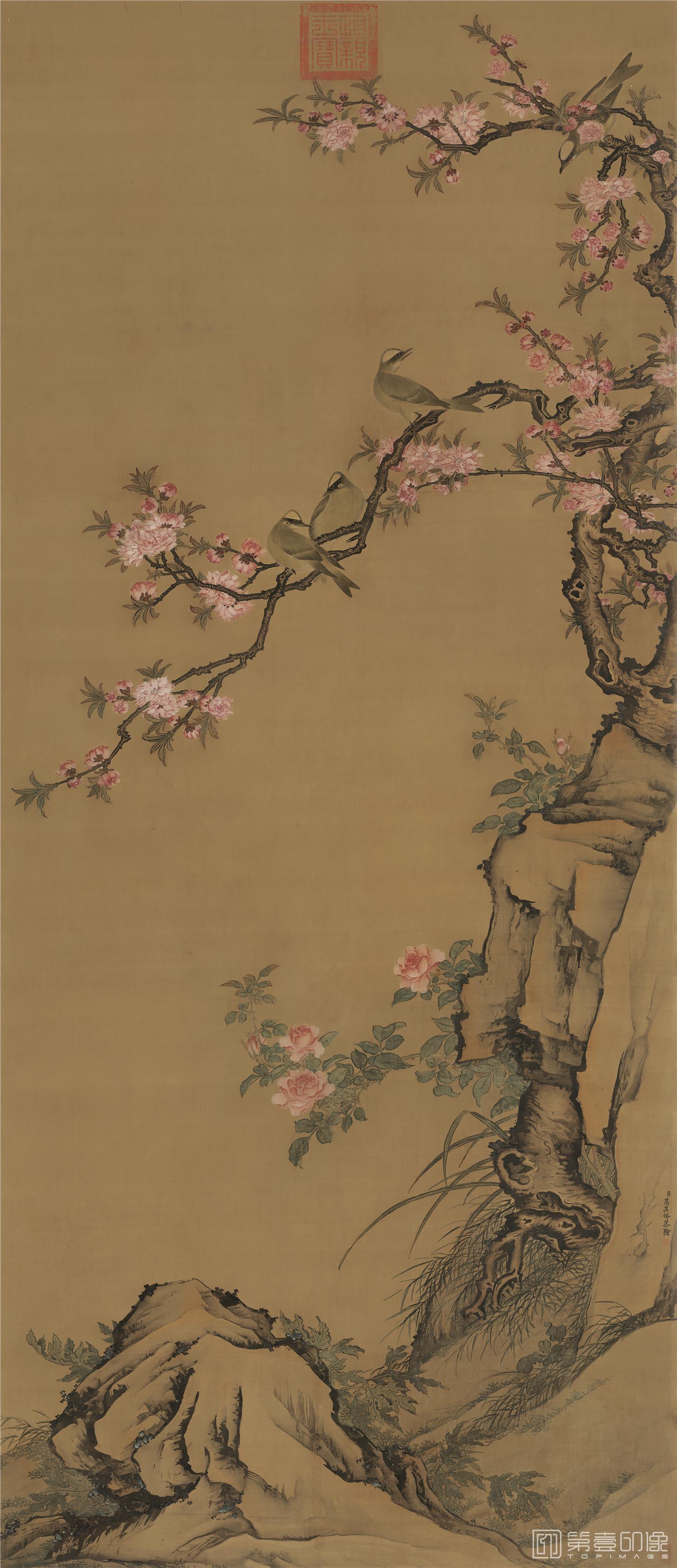 清代 高其佩 桃花白头图 80 5x186 5cm 国画作品 第壹印像