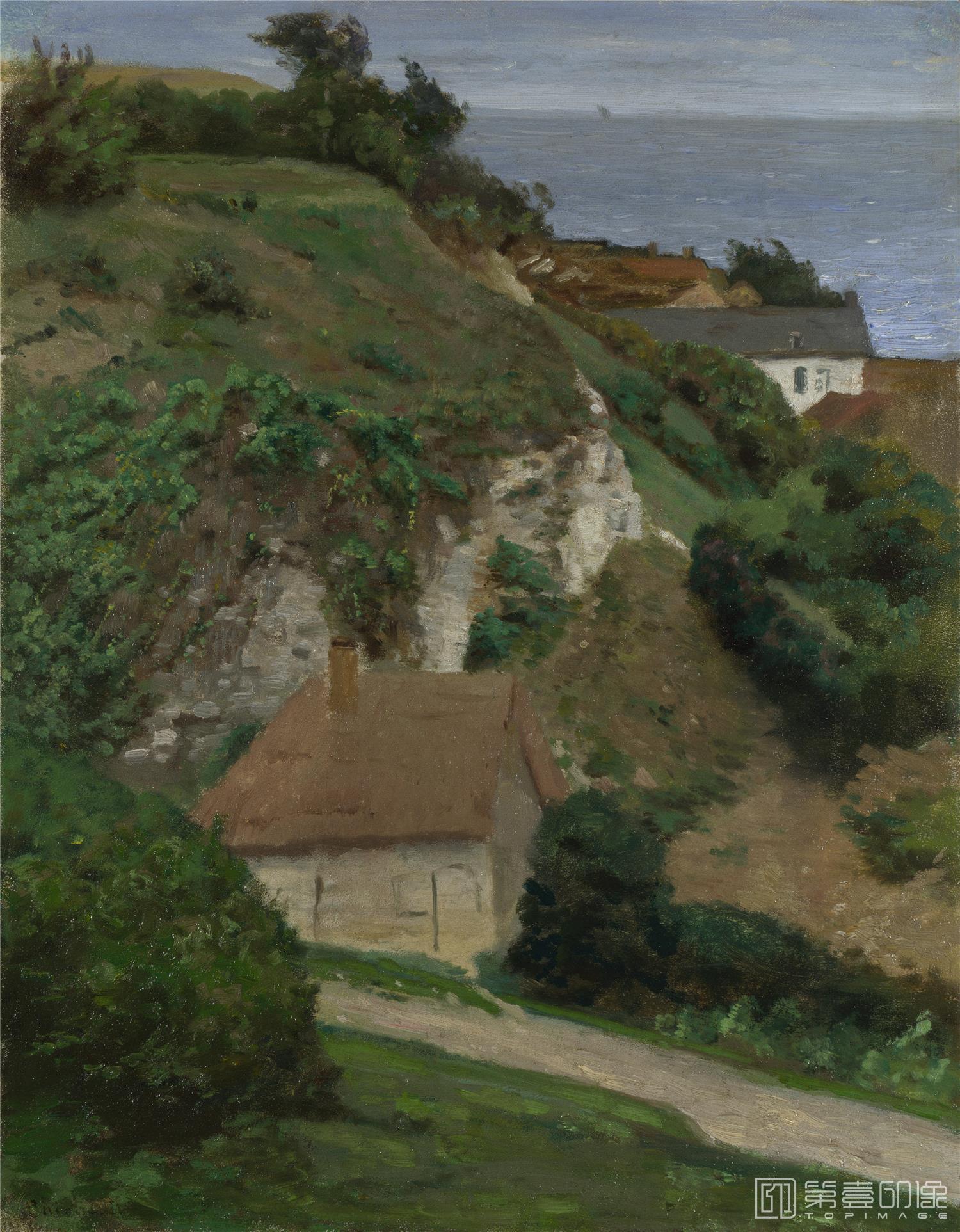 油画-大英博物馆藏画-Antoine Chintreuil - House on the cliffs near F+¬camp-0212
