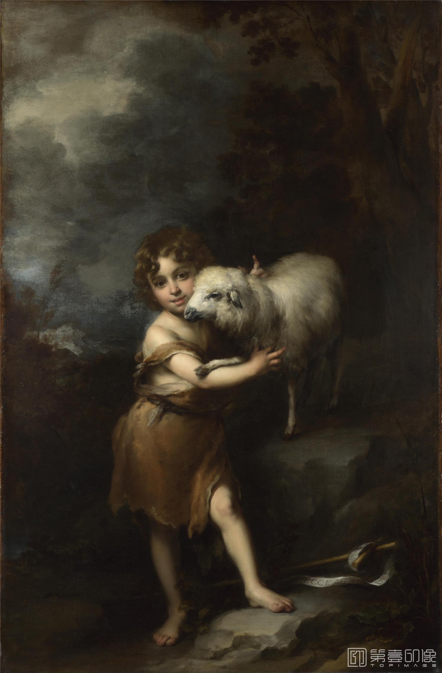 油画-大英博物馆藏画-Bartolom+¬ Esteban Murillo - The Infant Saint John with the Lamb-0269