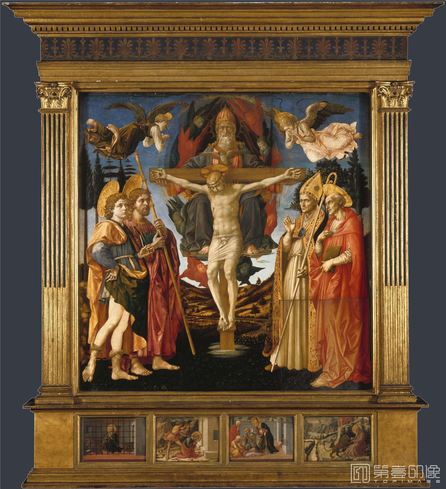油画-大英博物馆藏画-Francesco Pesellino and Fra Filippo Lippi and workshop - The Pistoia Santa Trinit+á Altarpiece-0745