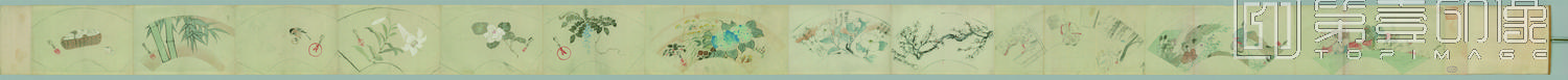国画-仿古扇面粉本 光琳派 花卉卷纸本28x561cm-仿古扇面粉本