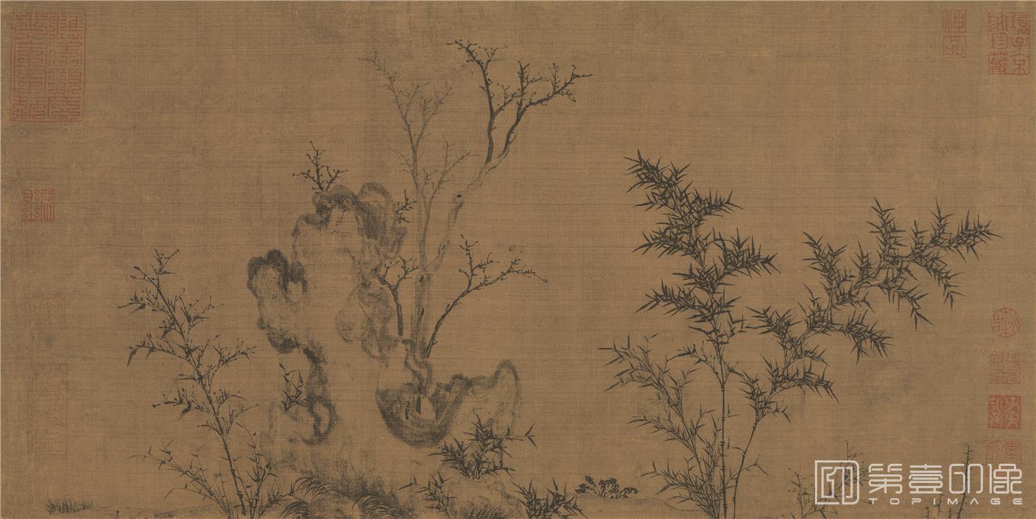 国画-竹石图-绢本-51.3X25.5cm