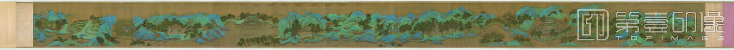 国画-青绿山水辋川别墅图卷绢本-39.1×592.5