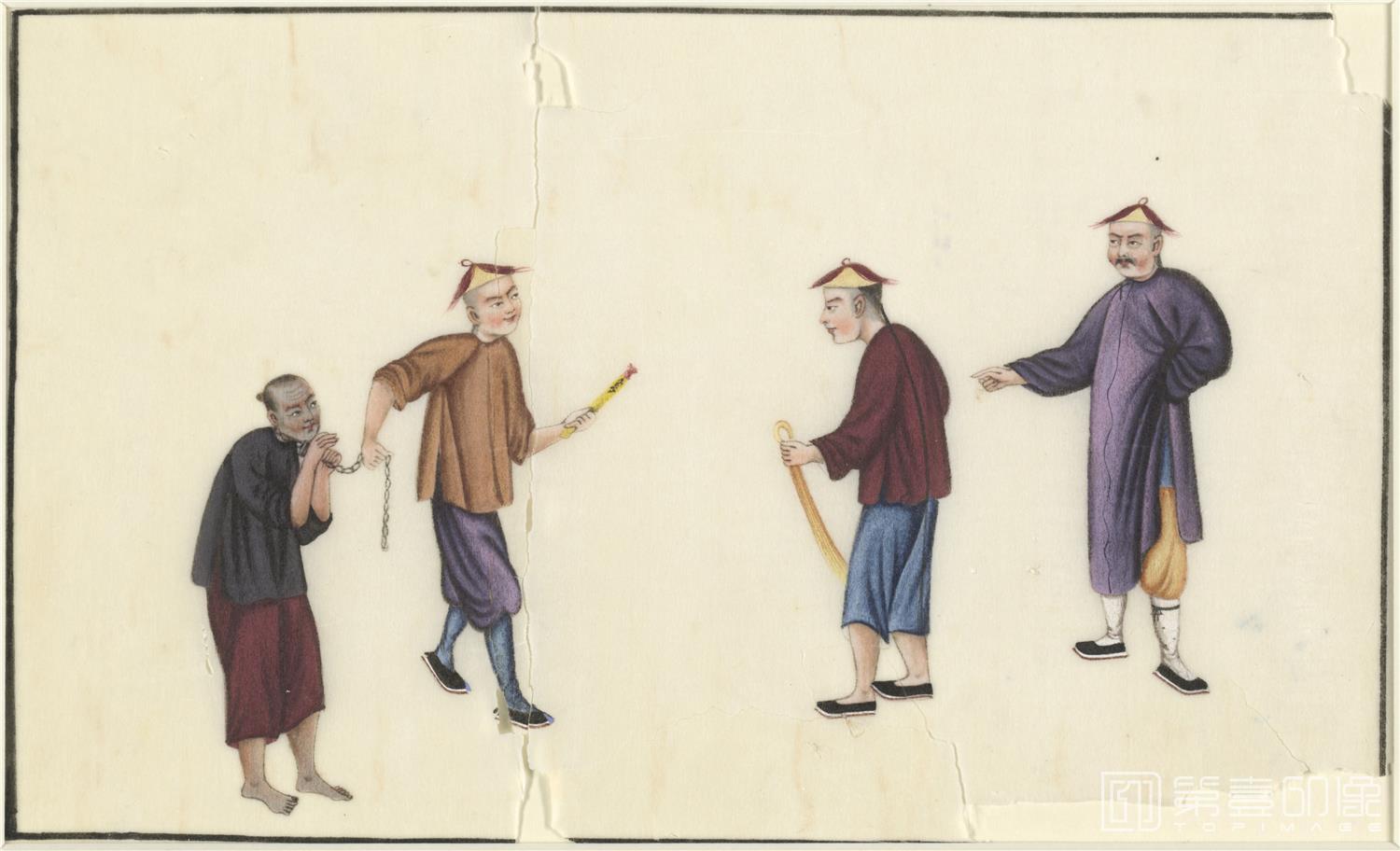 插画-清代刑罚画册纸本-逮捕和扣押-20 x 31cm