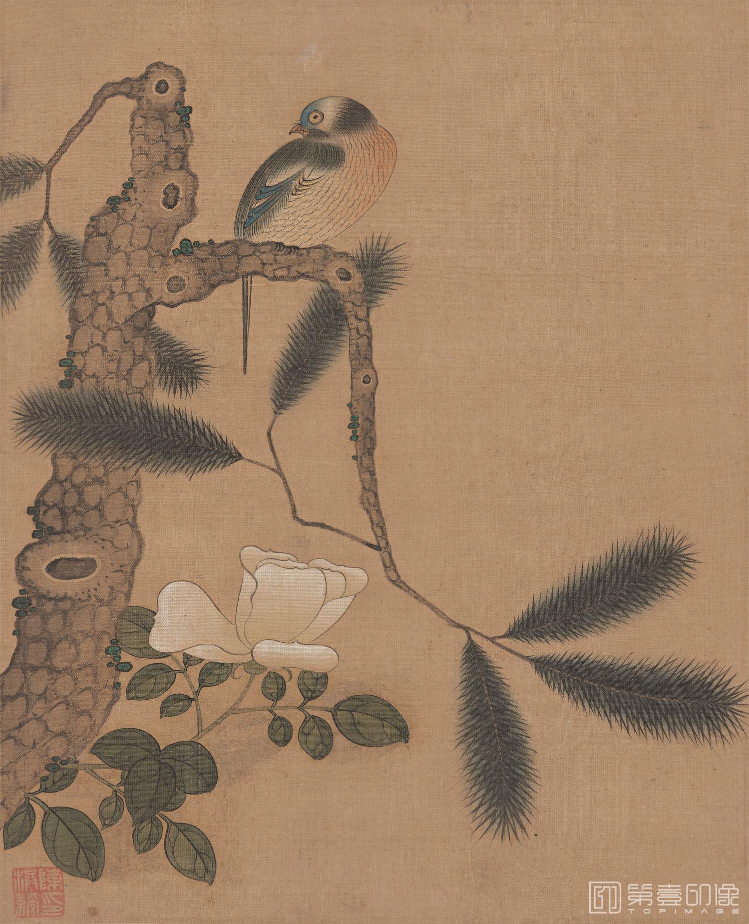 国画-一只鸟一枝花-231x285cm