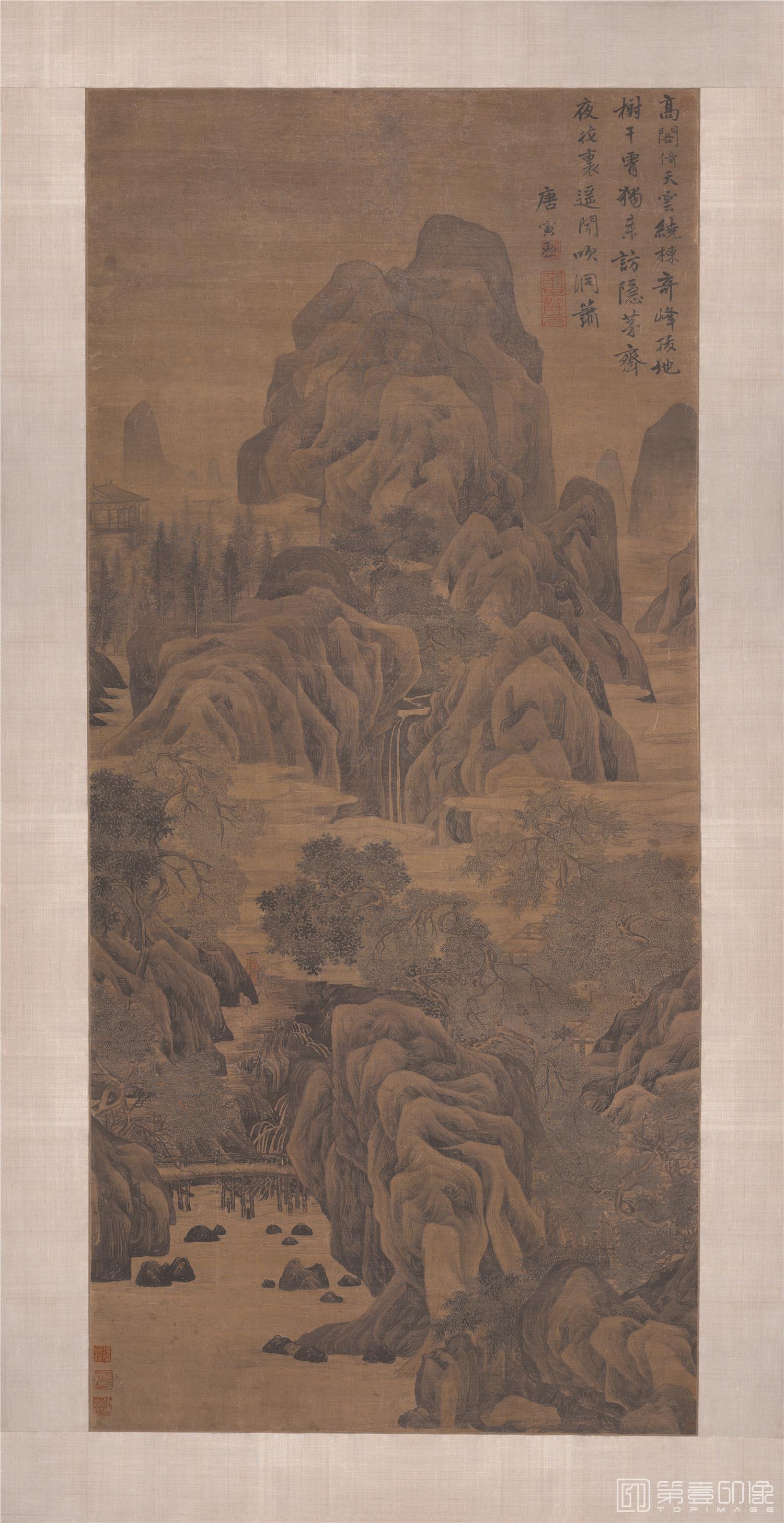 国画-高阁倚天图立轴绢本-80x155cm