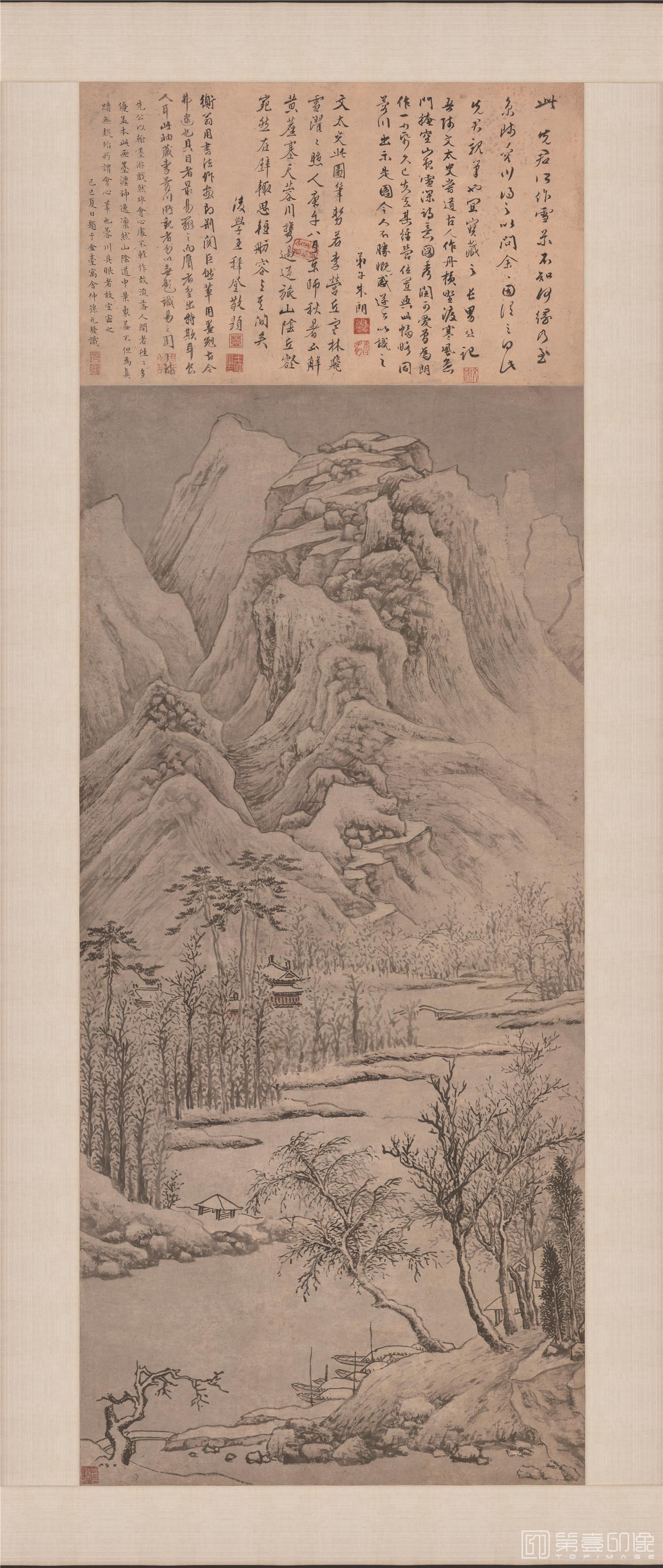 国画-空山夜雪深诗意图立轴纸本-60x167cm
