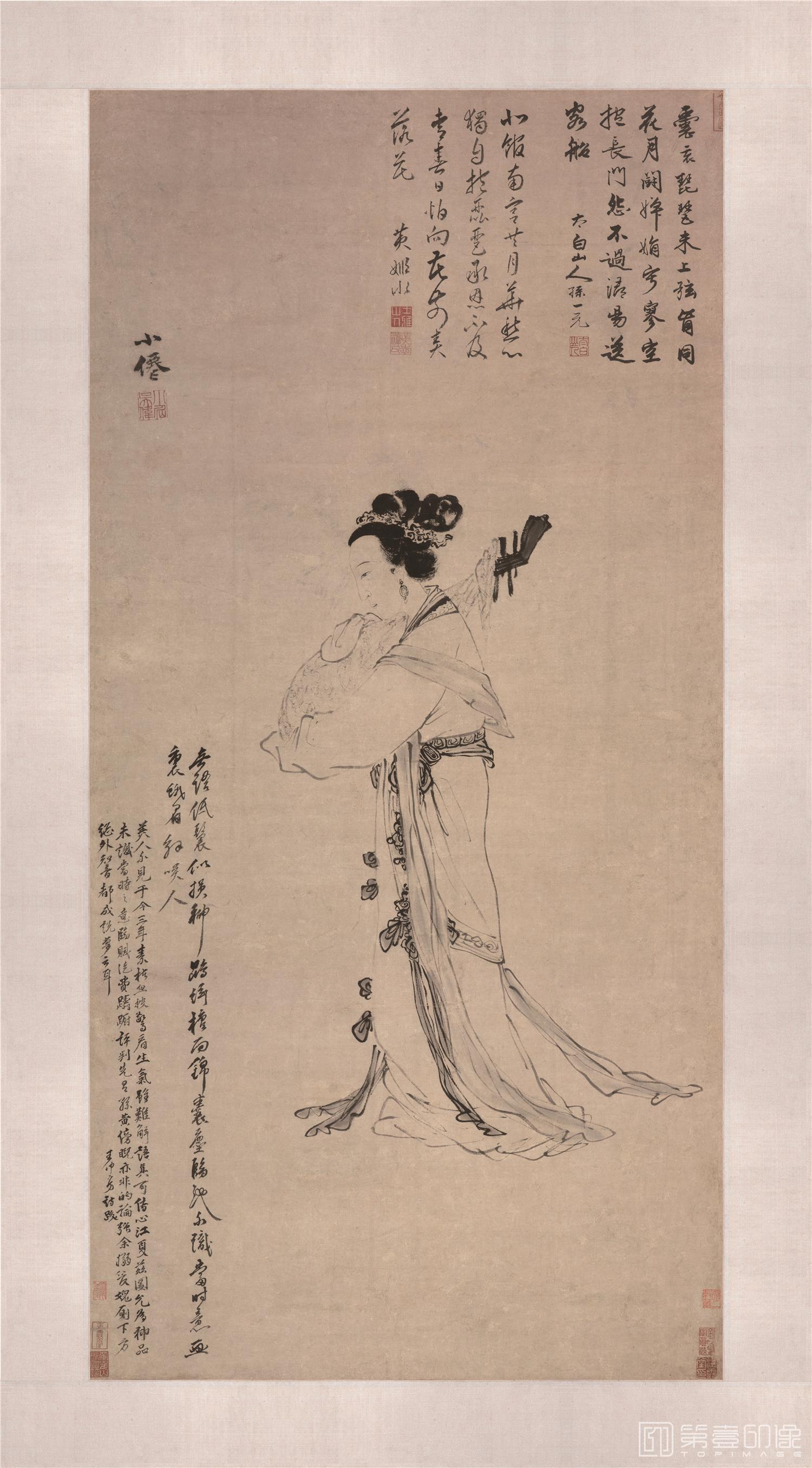 国画-琵琶美人图立轴纸本-124.5x61.2cm