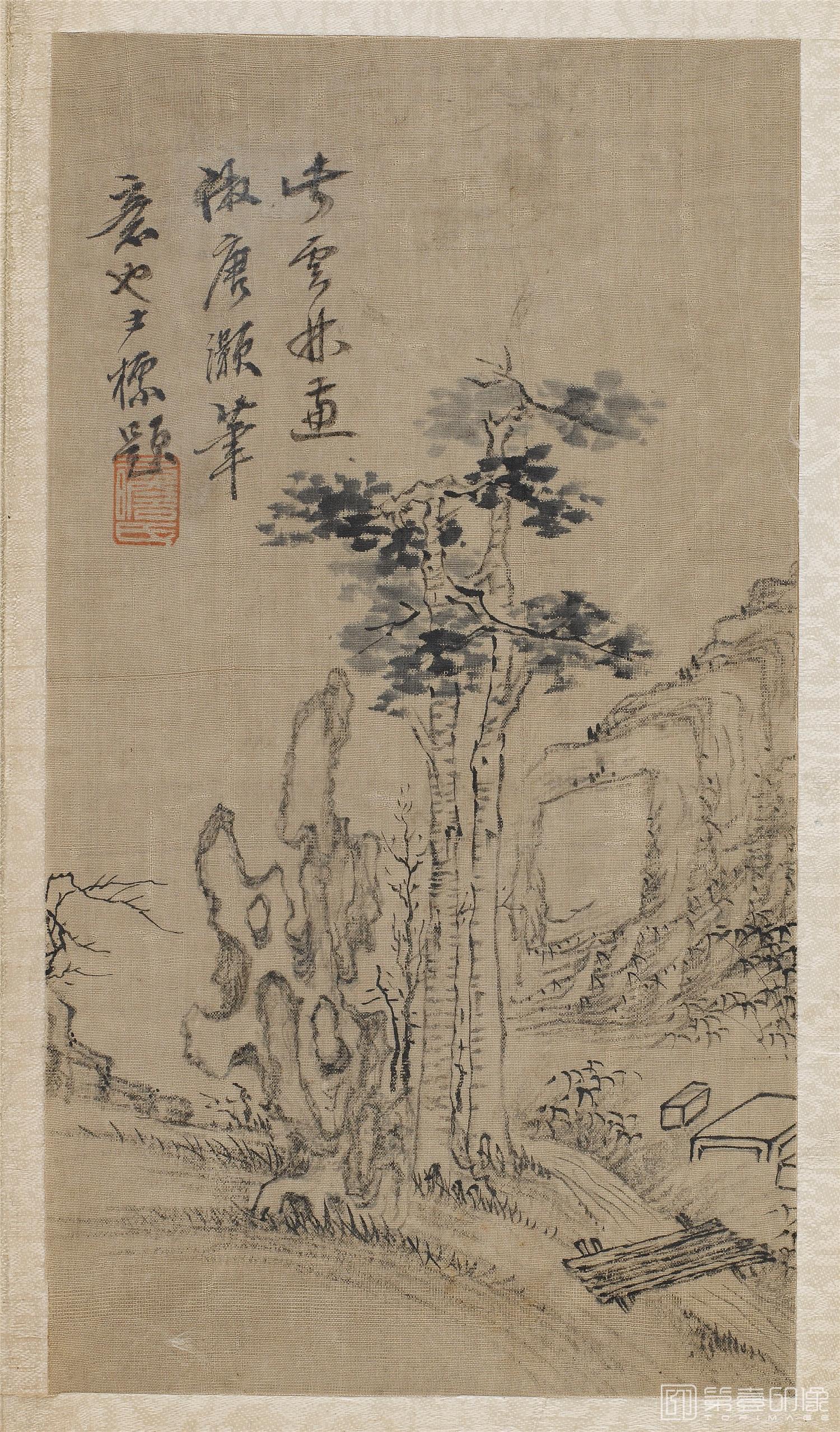 国画-仿倪瓒山水册8帧绢本-001-24.3x13.4cm