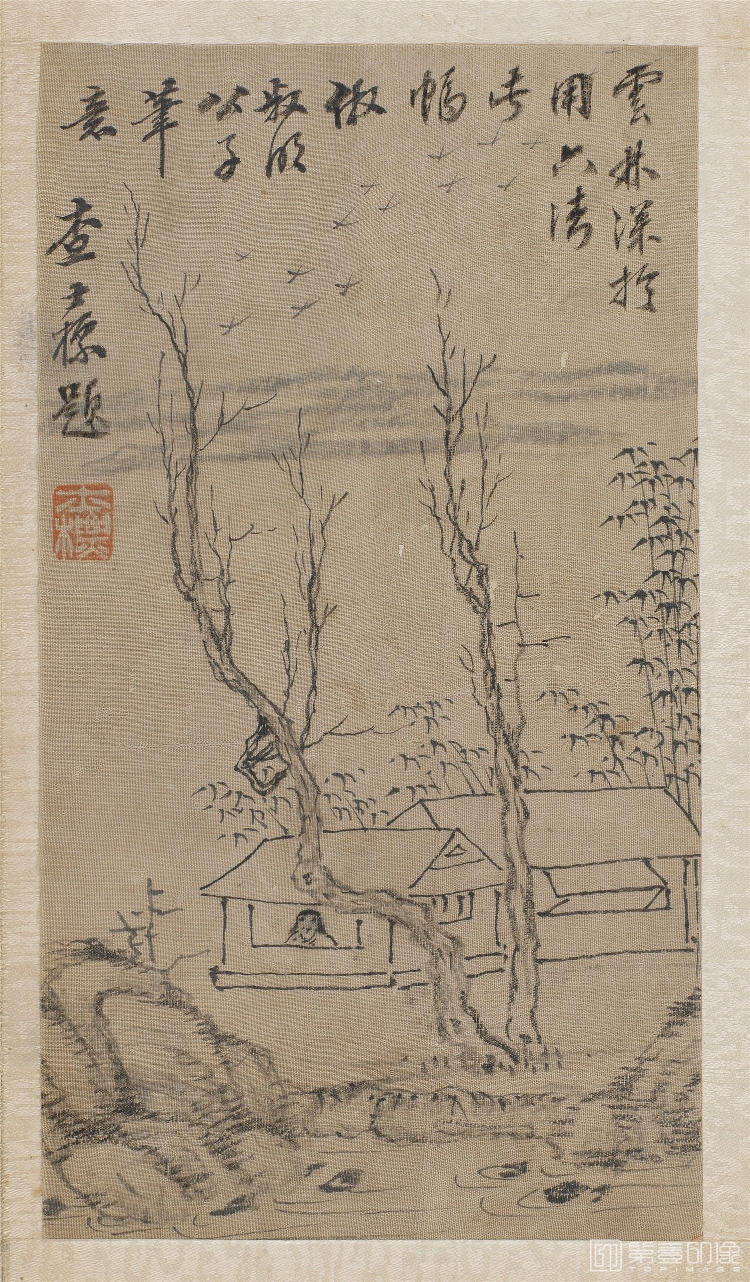 国画-仿倪瓒山水册8帧绢本-005-24.3x13.4cm