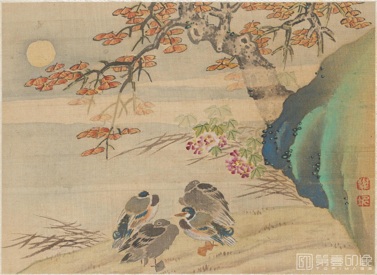 国画-金陵八大家山水花卉册20帧绢本-015-32.6 x 37.3cm