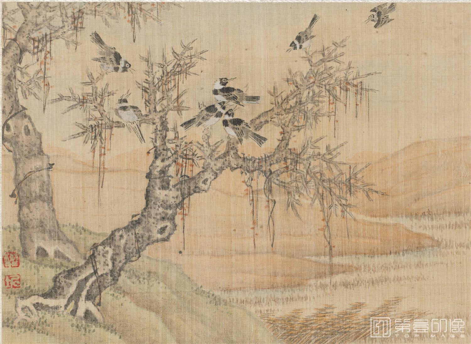 国画-金陵八大家山水花卉册20帧绢本-017-32.6 x 37.3cm