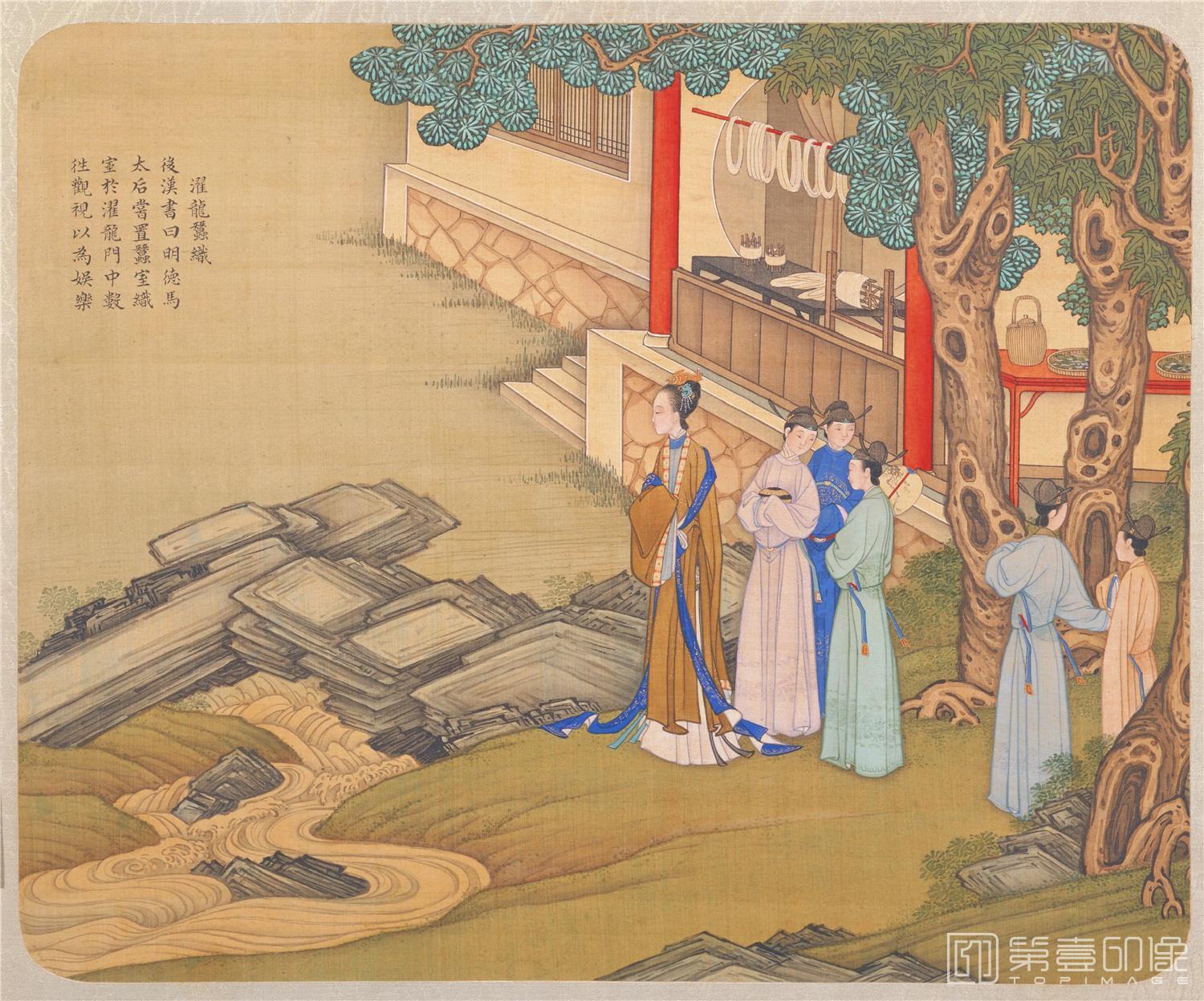 国画-历朝贤后故事图册12帧-濯龙蚕织-故宫30.8x37.4cm