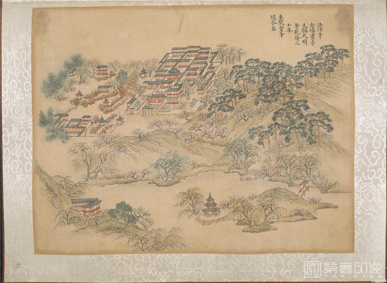 国画-乾隆南巡驻跸图页23帧 法净寺-扬州古栖灵寺绢本-40×29.5cm