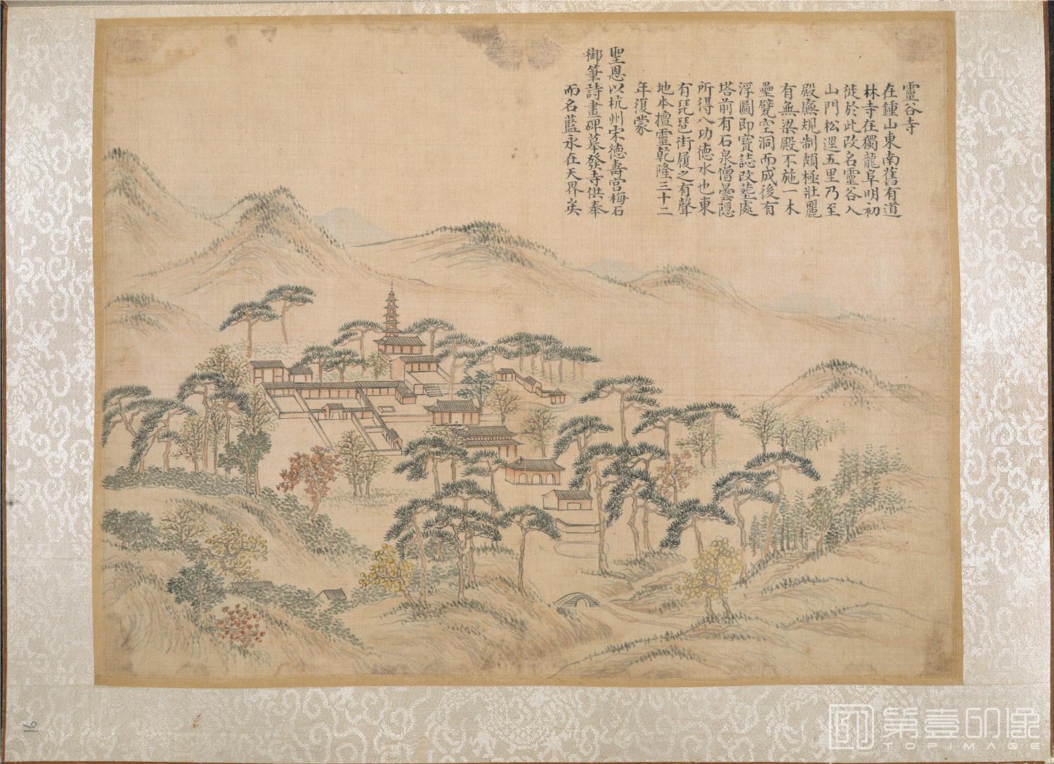 国画-乾隆南巡驻跸图页23帧 灵谷寺-江宁府钟山东南-绢本-40×29.5cm
