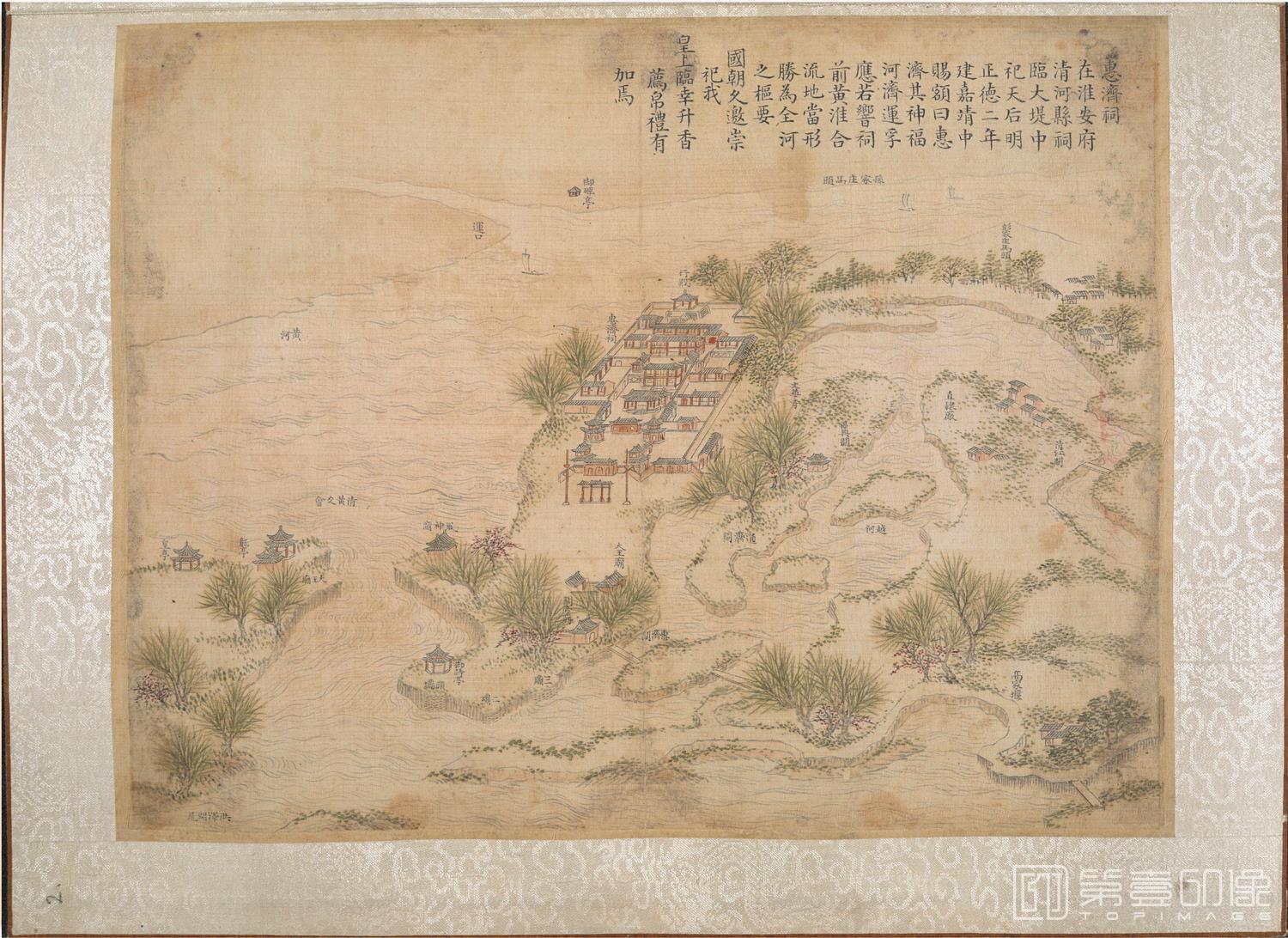 国画-乾隆南巡驻跸图页23帧 惠济祠-淮安府清河县祠-临大堤-绢本-40×29.5cm
