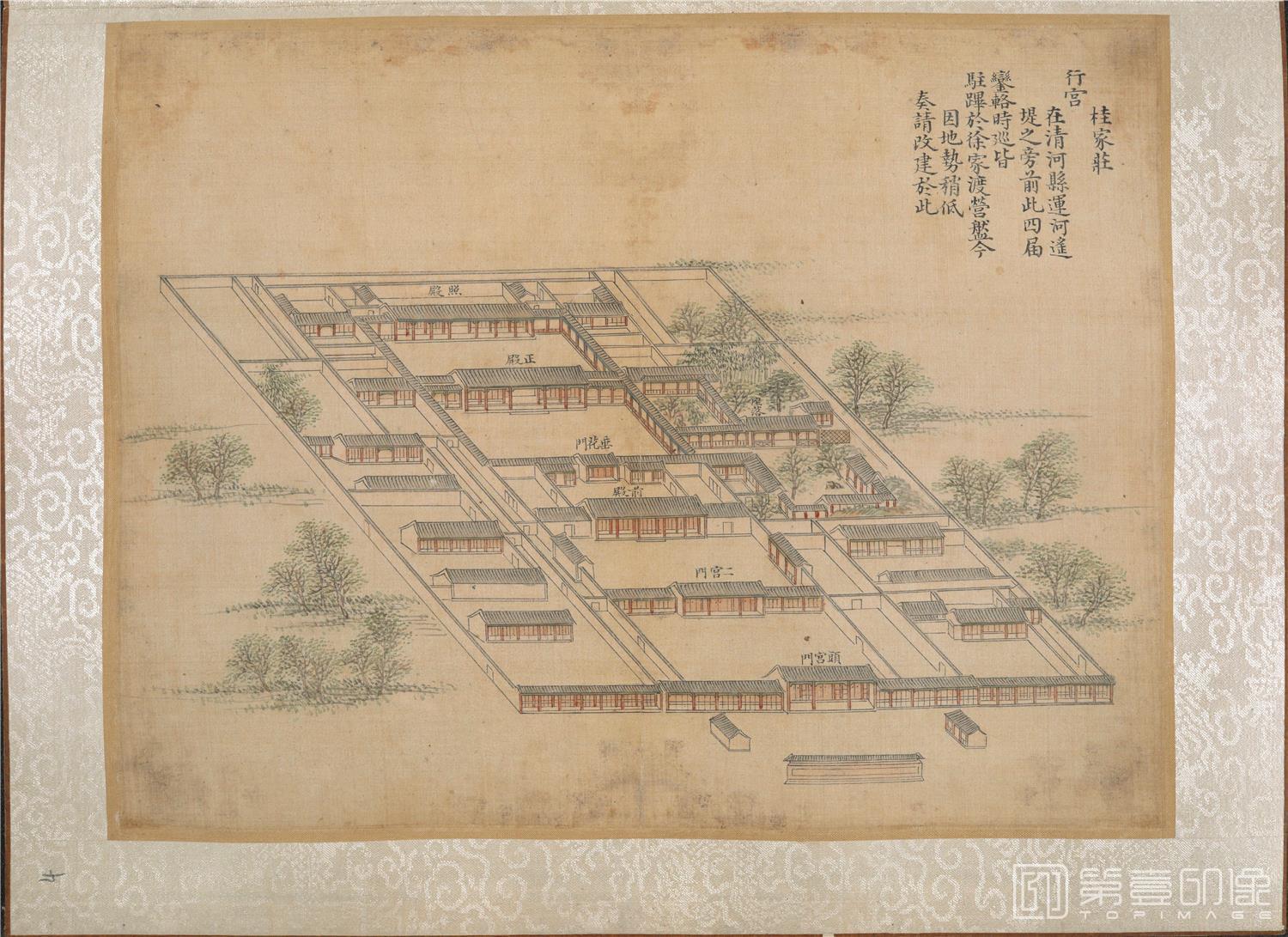 国画-乾隆南巡驻跸图页23帧 桂家庄行宫-清河县-绢本-40×29.5cm