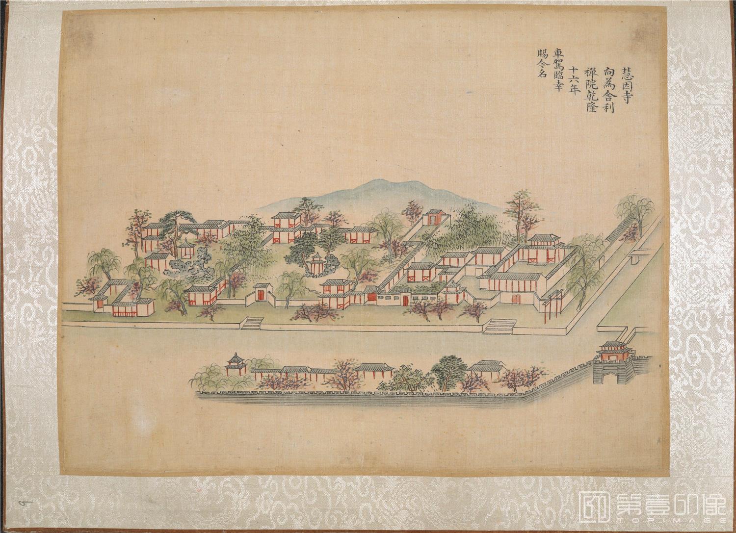 国画-乾隆南巡驻跸图页23帧 慧因寺-扬州-旧为舍利禅院-绢本-40×29.5cm