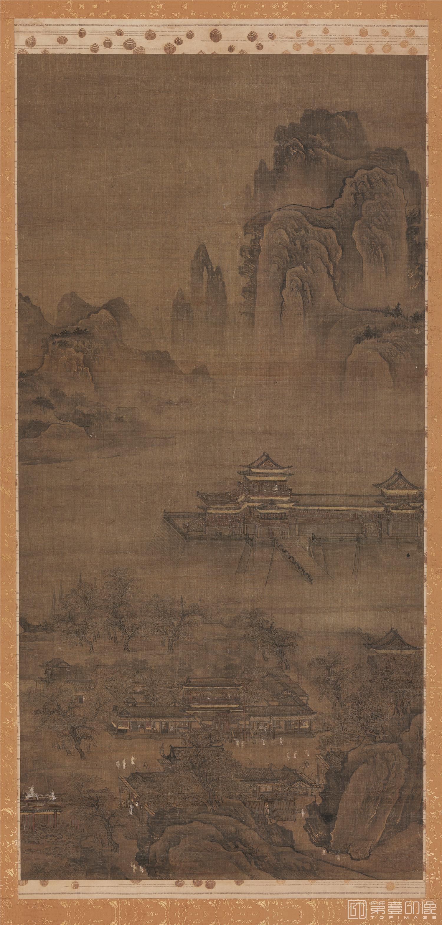 国画-御苑市朝图立轴绢本-107×52cm