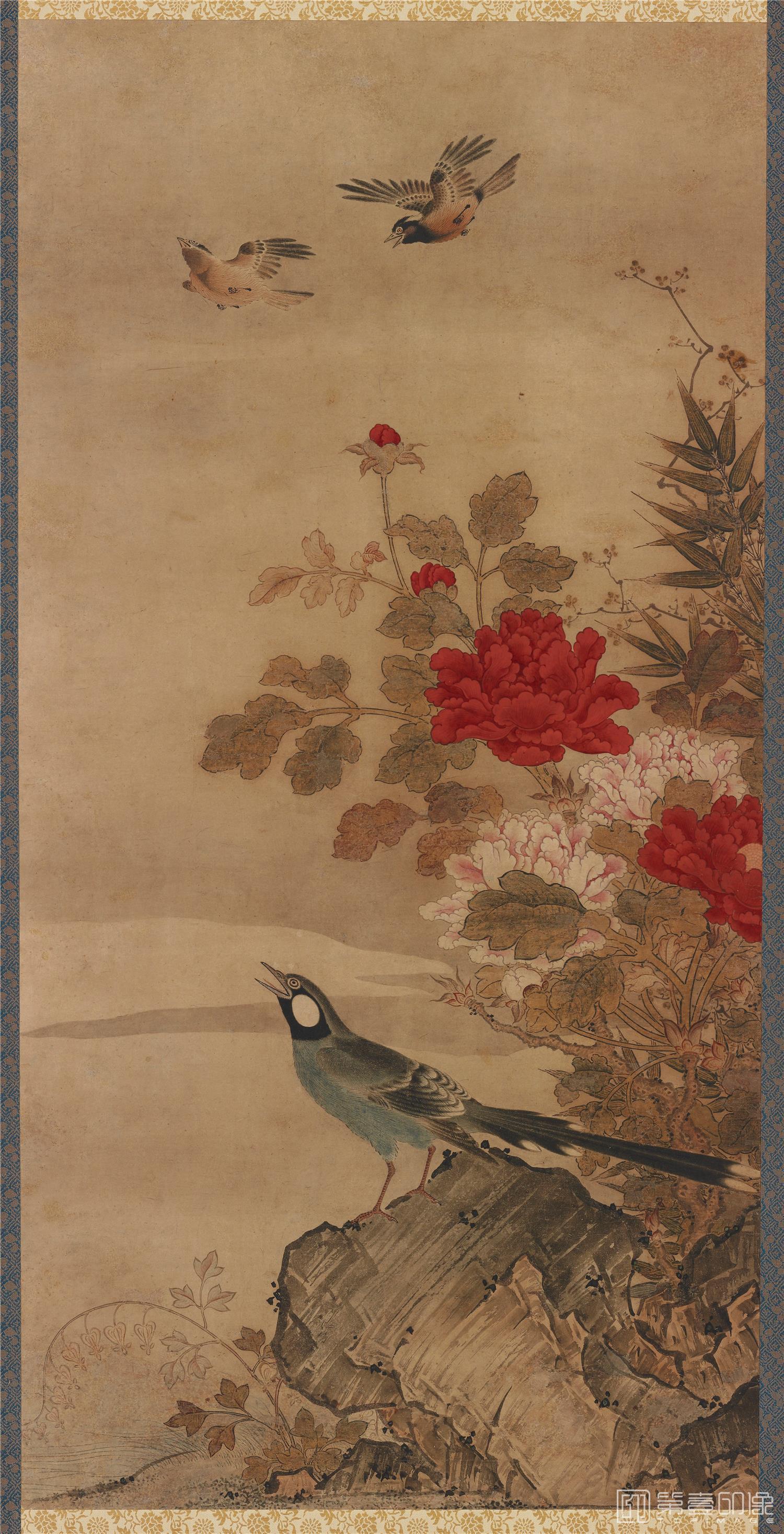 国画-小鸟双飞图立轴纸本-93.6x46.7