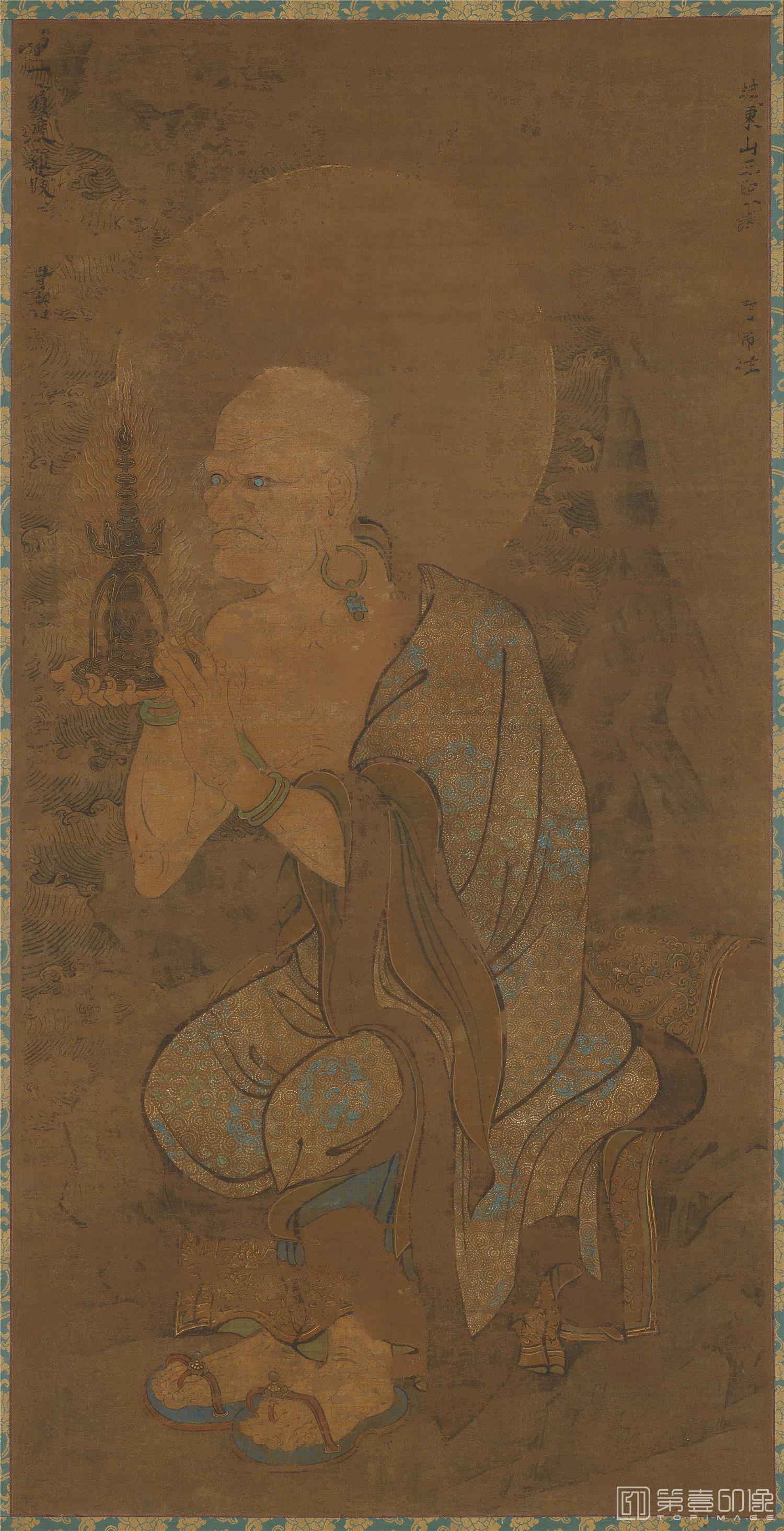壁画-绿眼罗汉像绢本-86×44