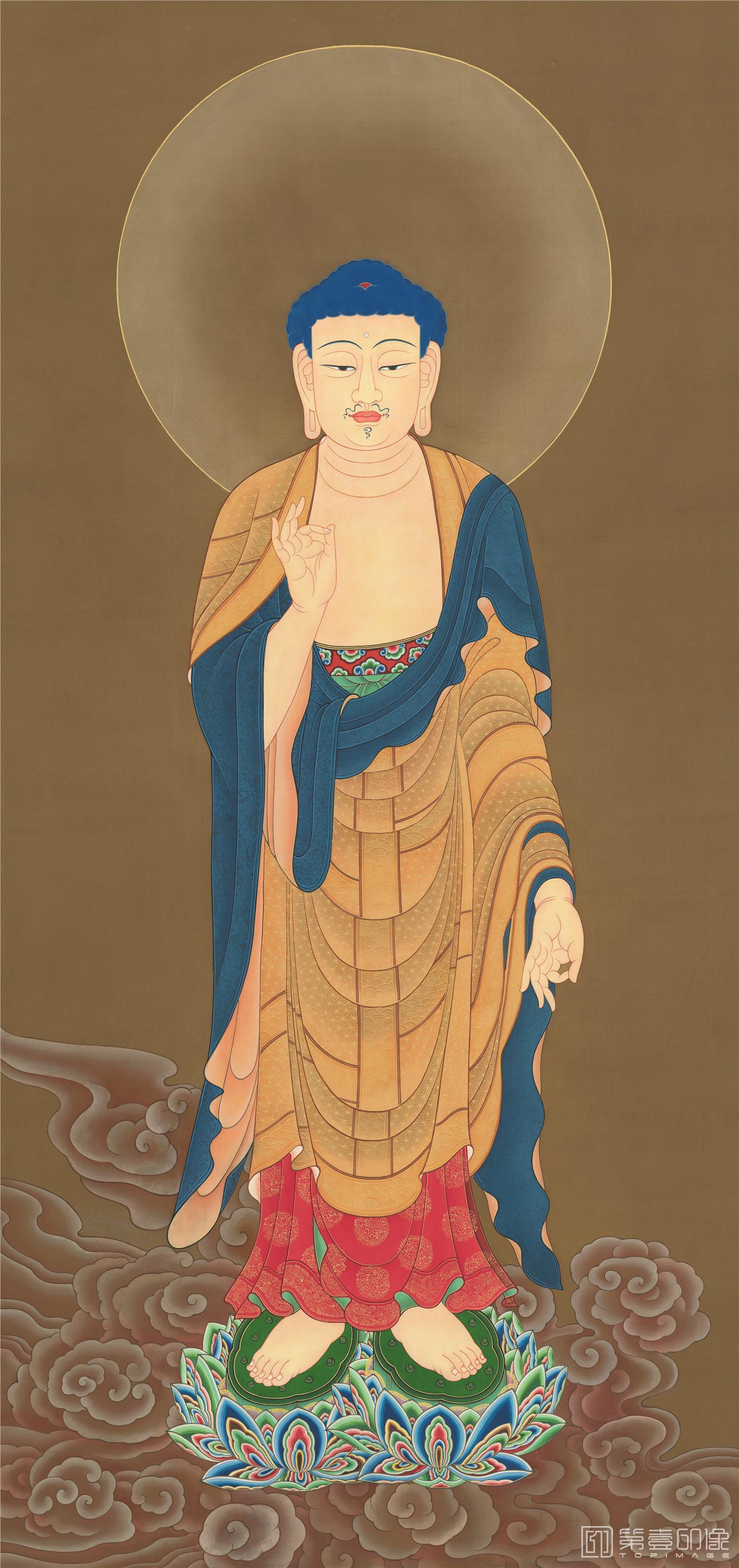国画-西方三圣之一 阿弥陀佛像立轴绢本-100x47
