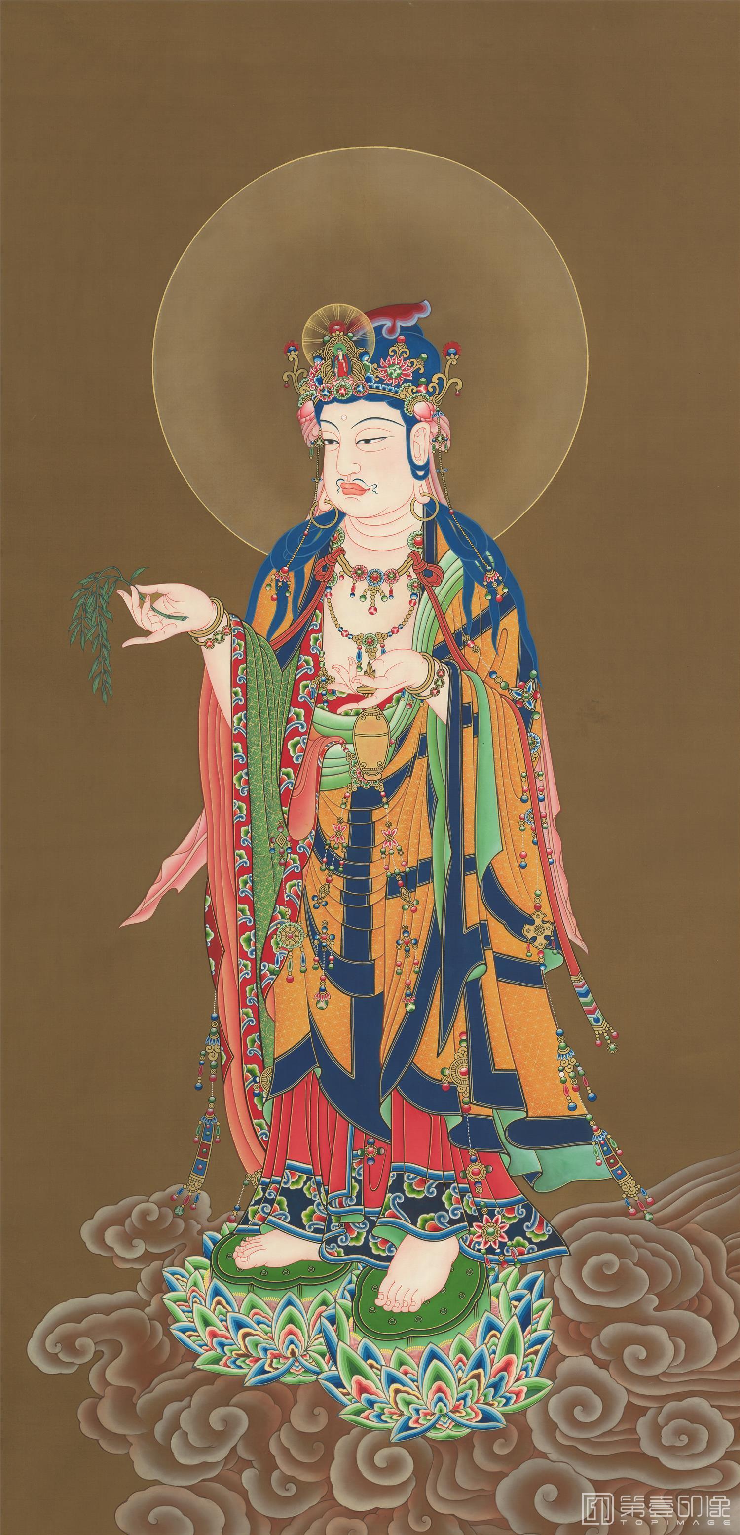 国画-西方三圣之三 观世音菩萨像立轴绢本-100x47