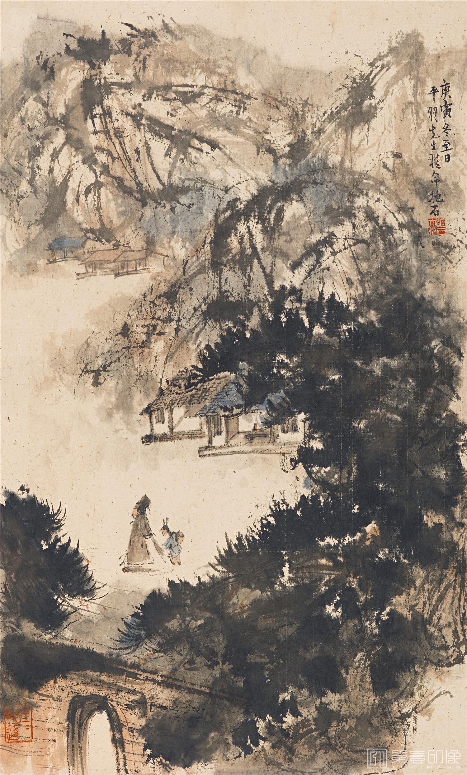国画-秋山访友-54×325cm