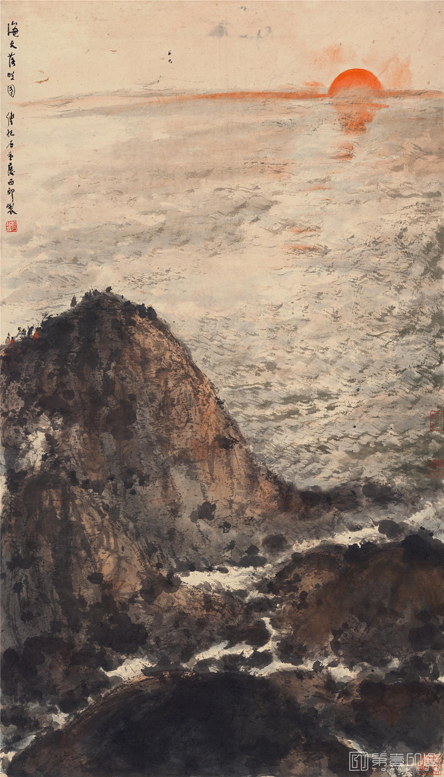 国画-海天落照图