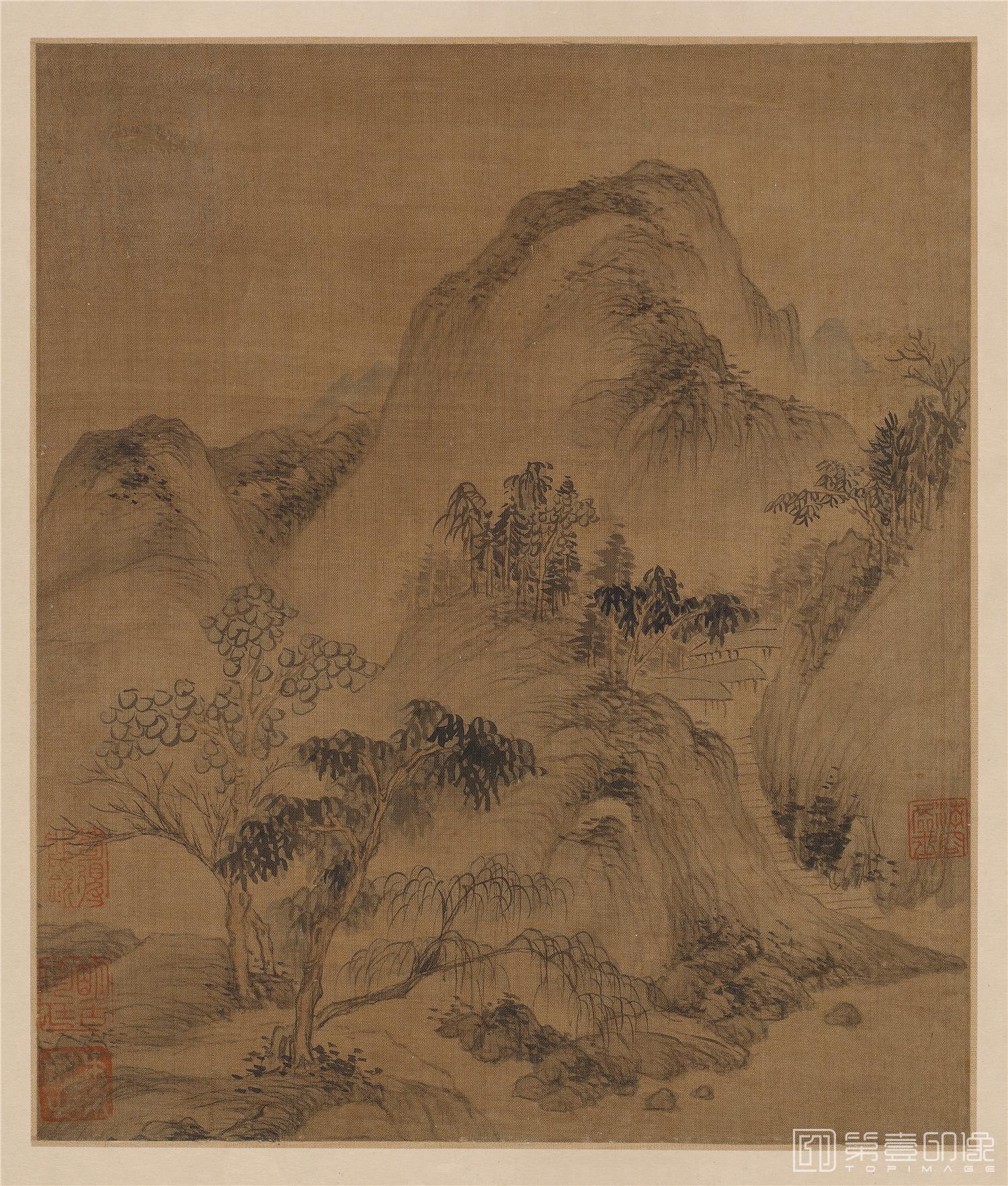 国画-秋林山庄图页绢本-41x35