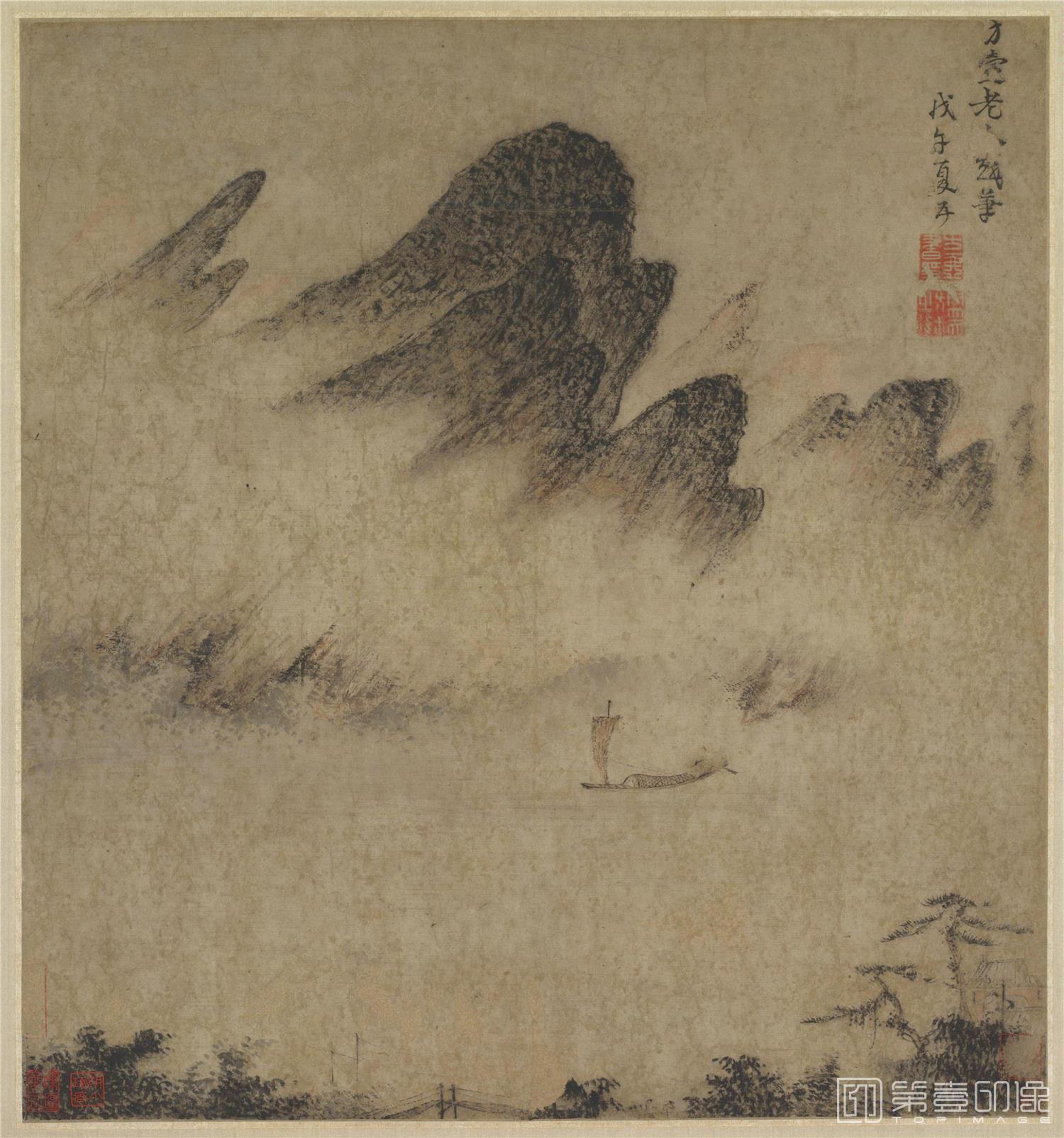 国画-风雨归舟图纸本-46.6×43.3cm
