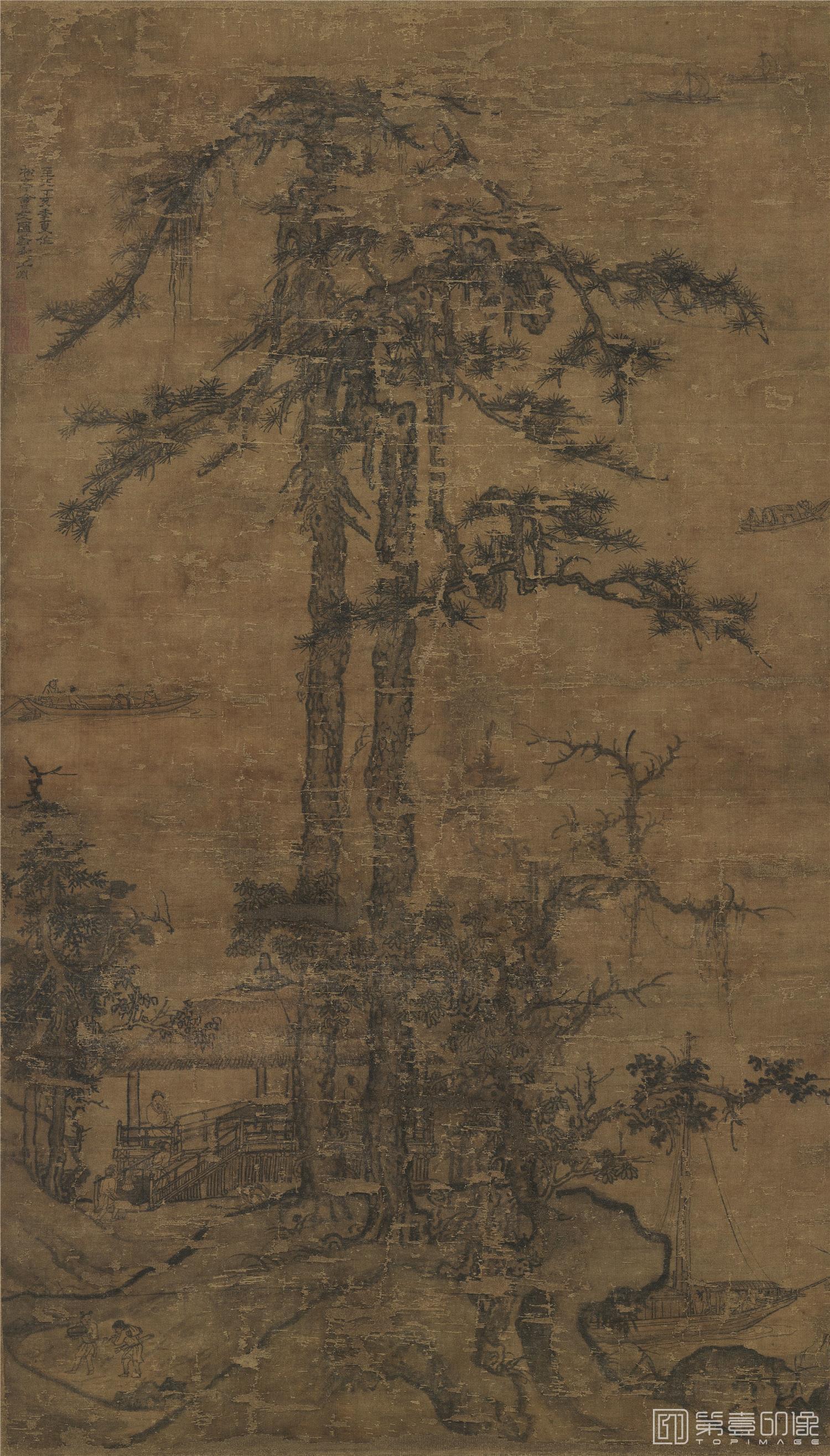 国画-松亭会友图轴绢本-86.9x49.3