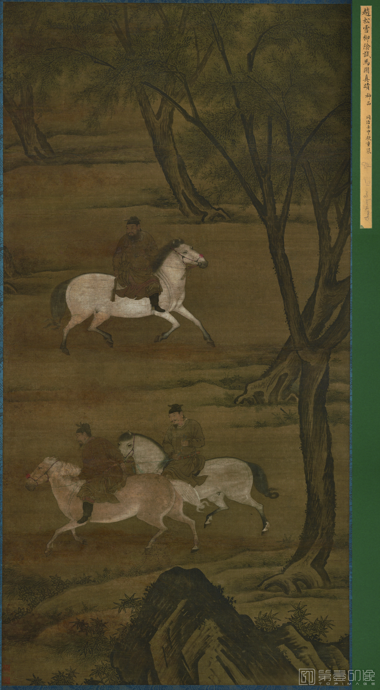 国画-柳荫试马图立轴绢本-186.2×95.1
