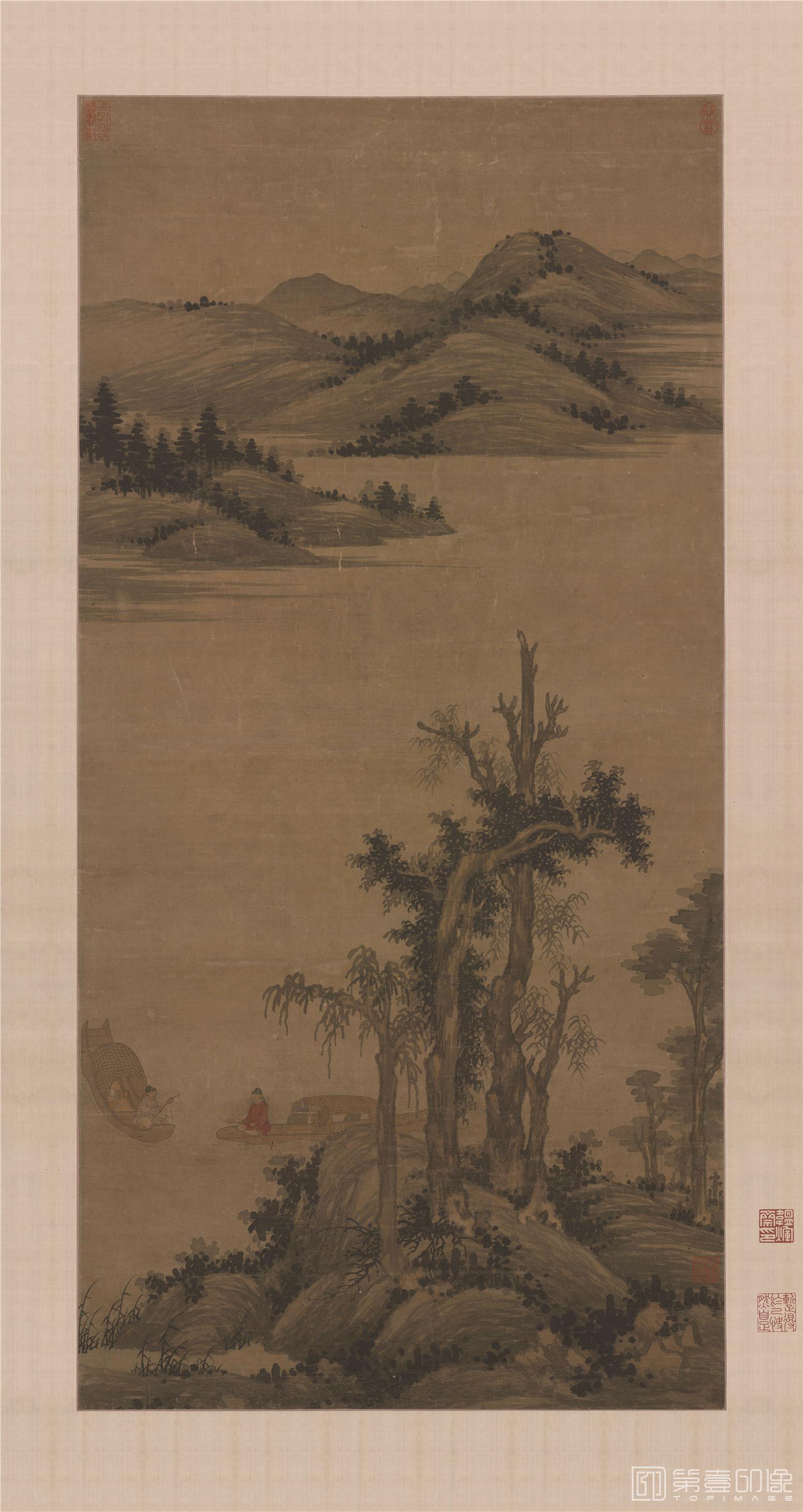 国画-溪山渔隐图立轴绢本-87.2x42.8cm