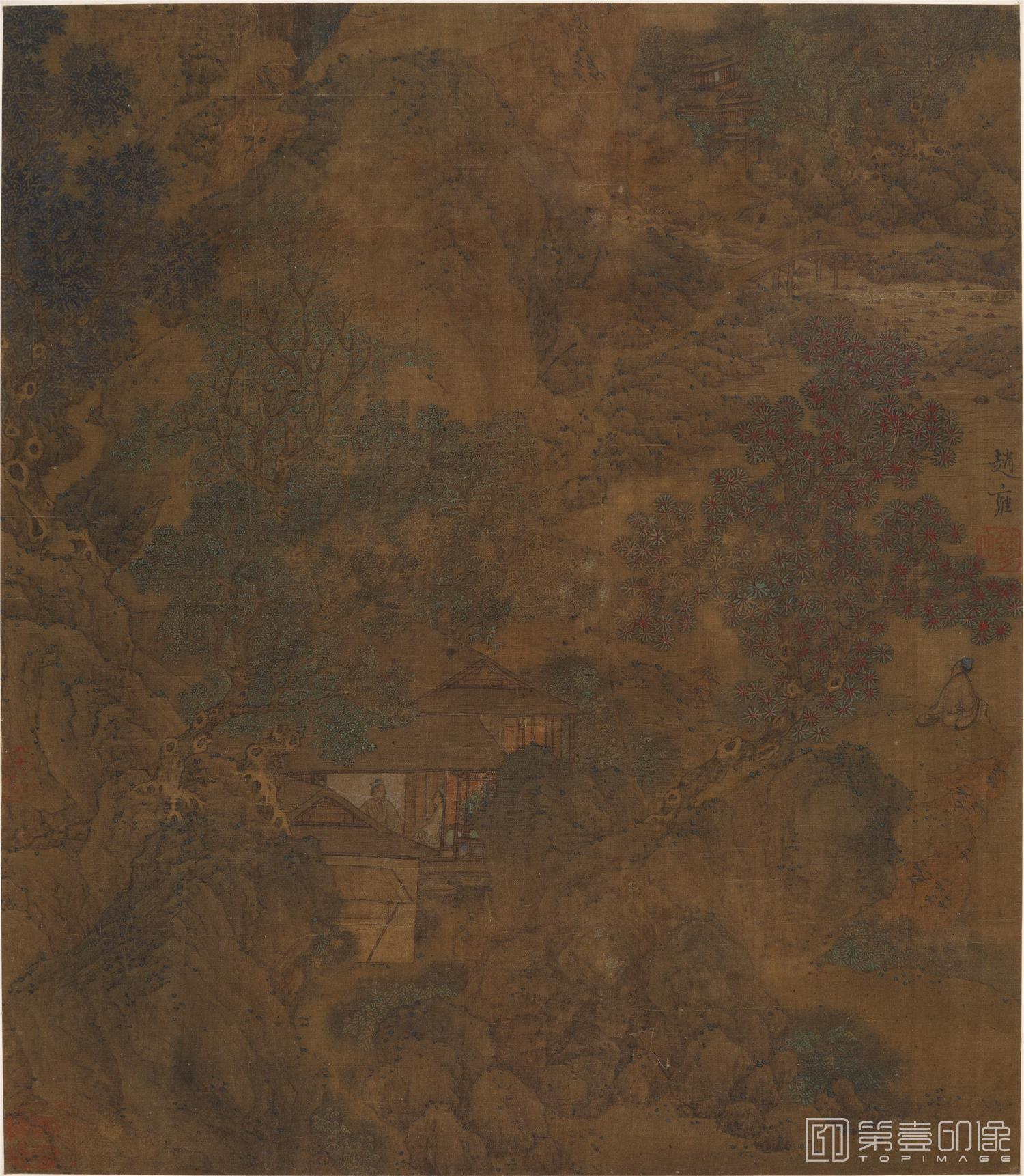 国画-访友图绢本-50x44