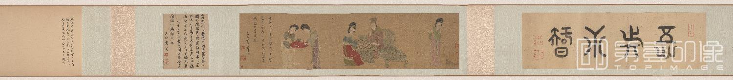 国画-明皇弈棋图卷绢本-27x105.6