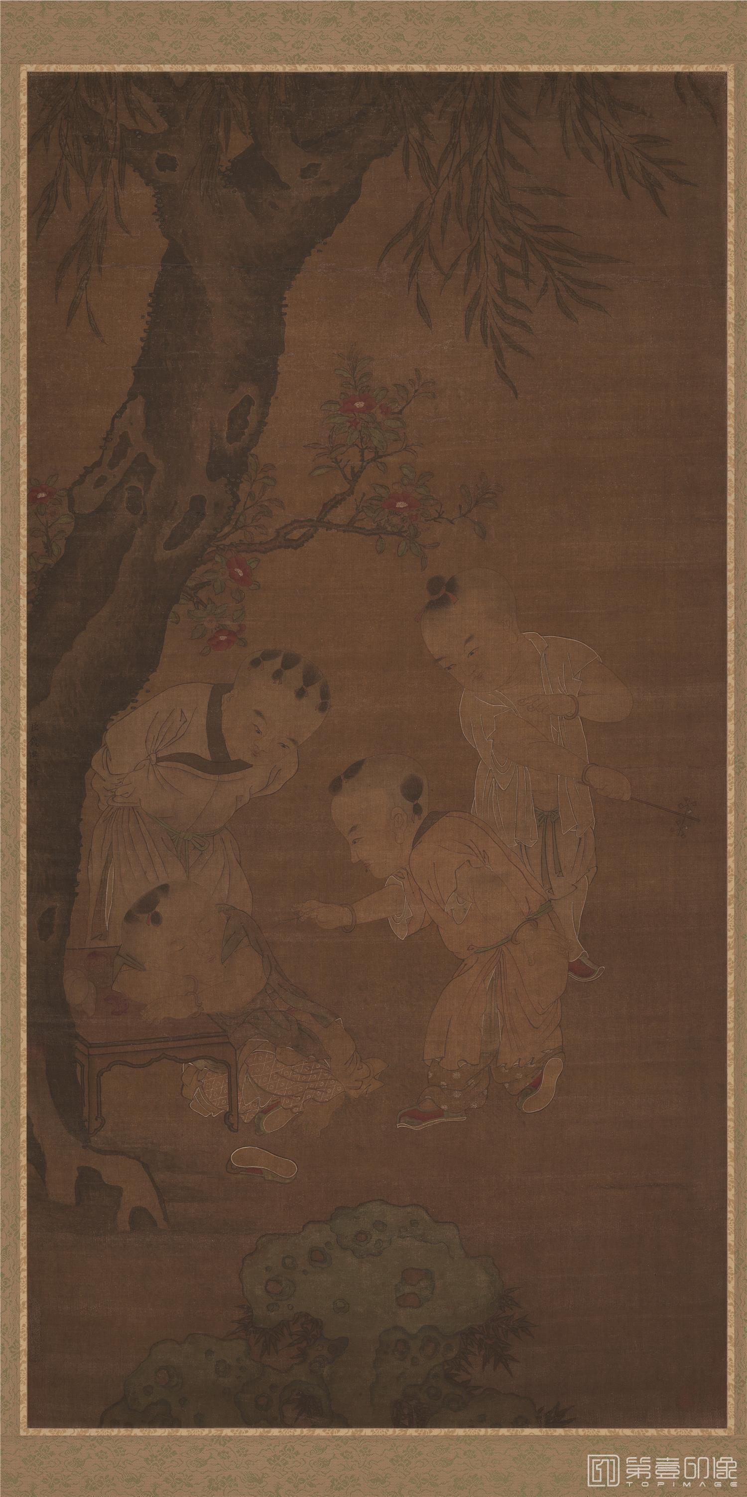 国画-童戏图立轴绢本-137.6x70.9