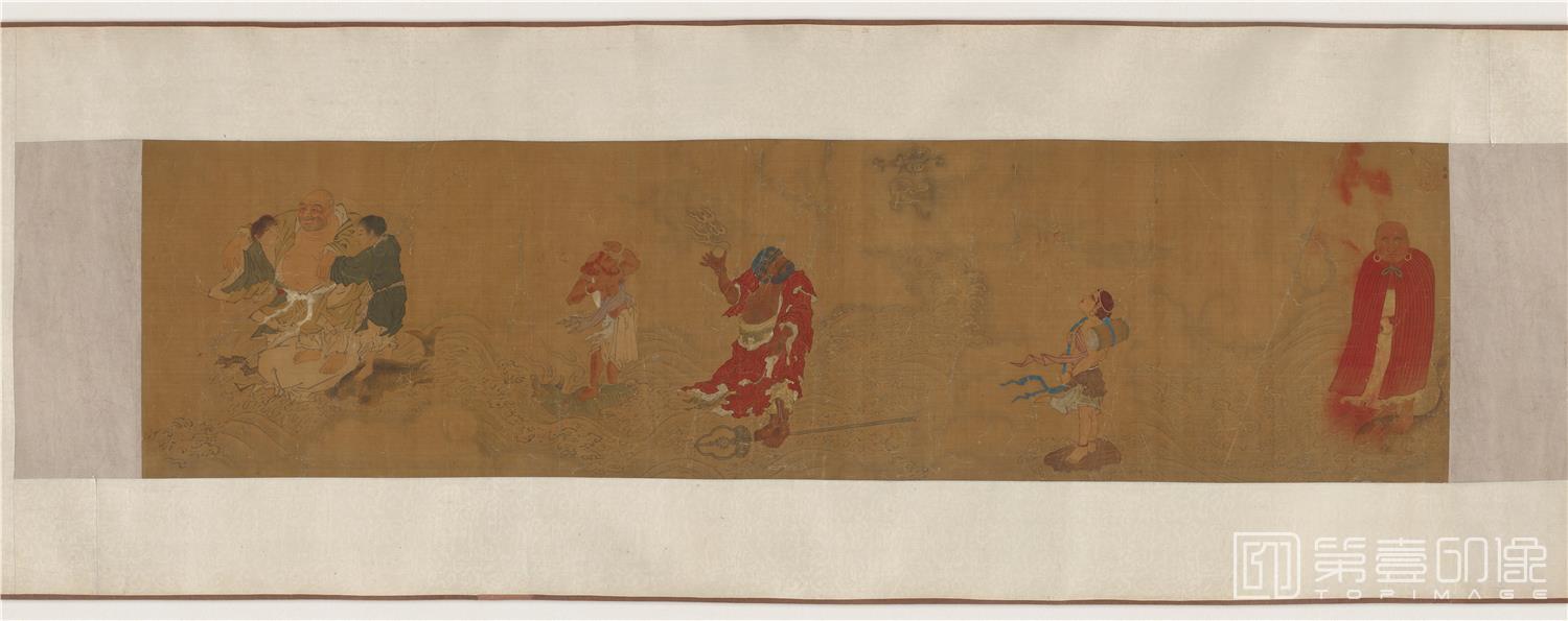 国画-群仙渡海图卷绢本-24.4x94