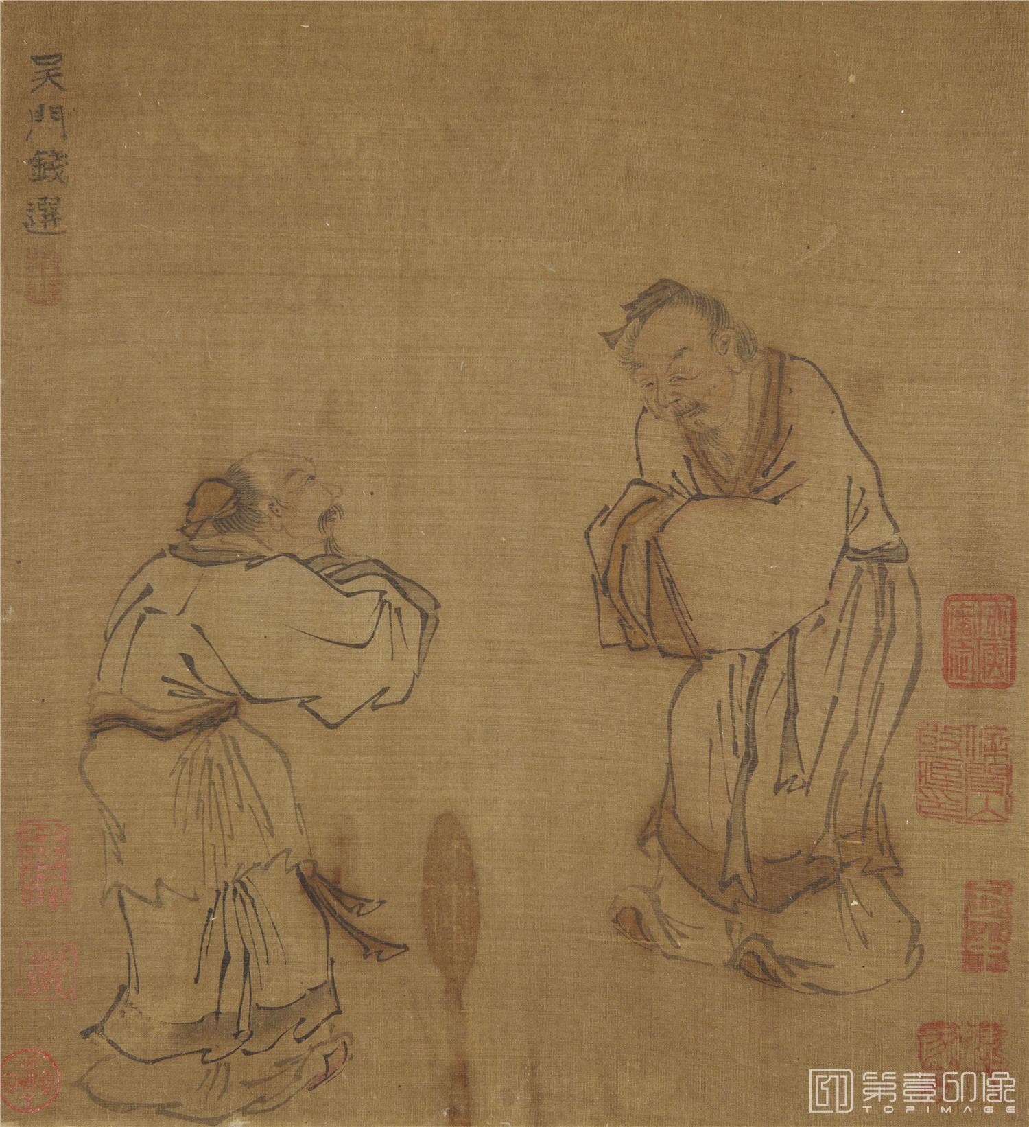 国画-问道图页绢本-28.2x25.9cm
