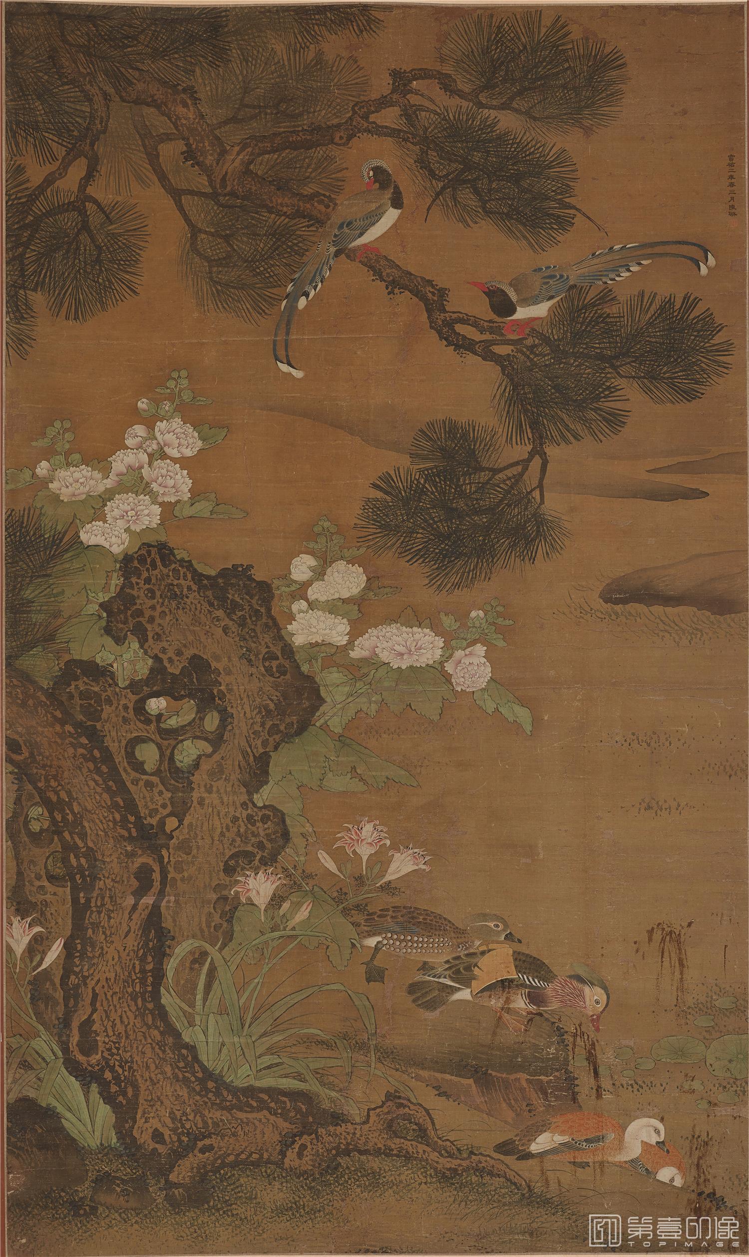 国画-锦鸡图立轴绢本-117x70