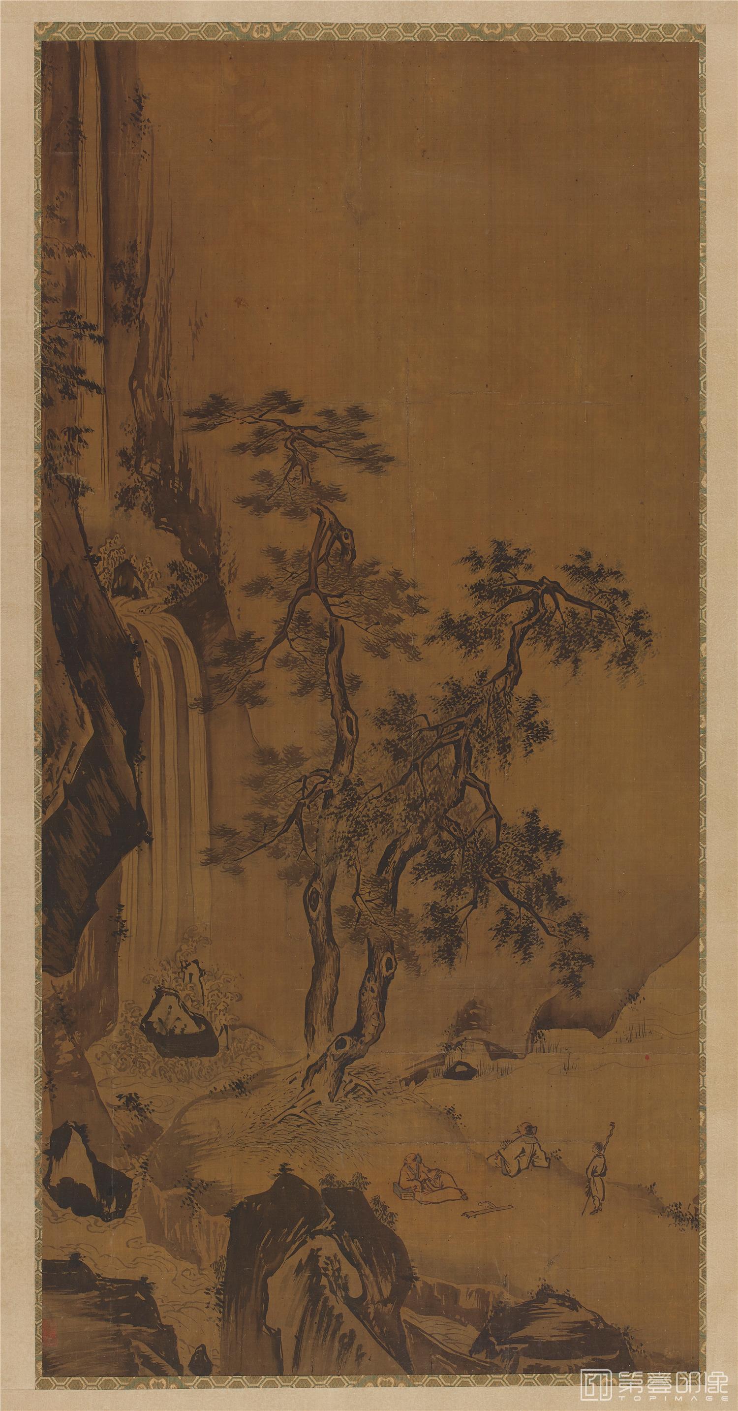 国画-松荫观瀑图轴绢本-109×57