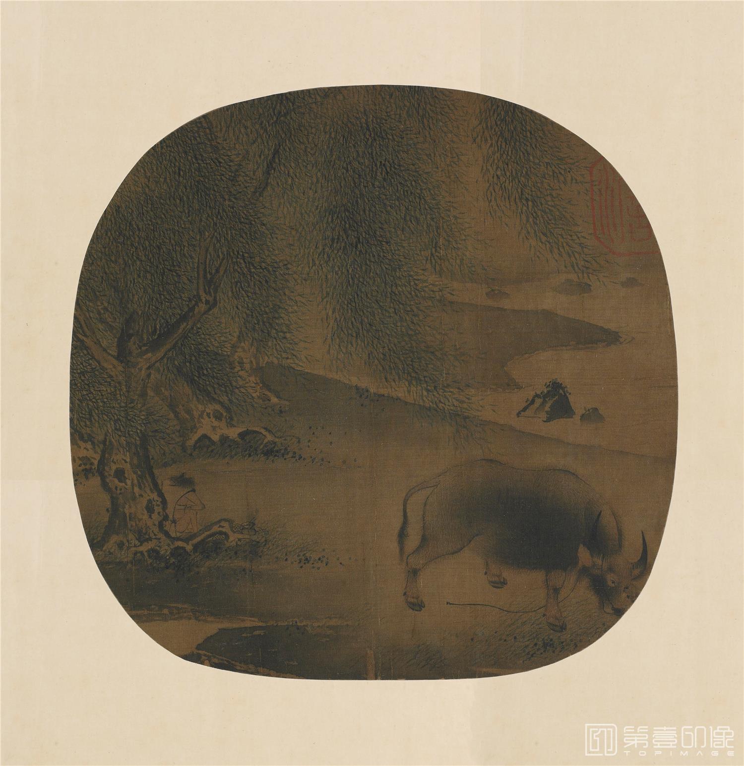 国画-柳荫牧牛图绢本-242×247