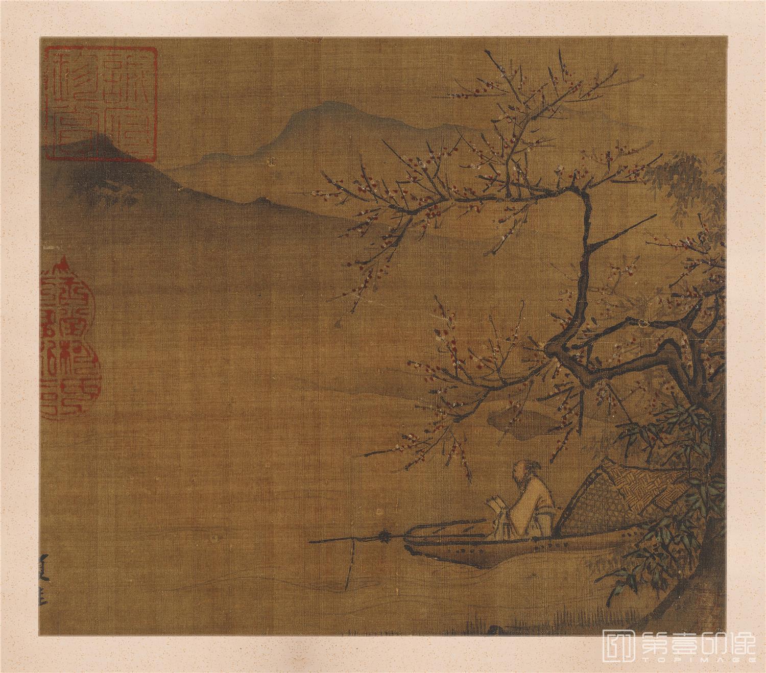 国画-梅下读书图页(绢本)