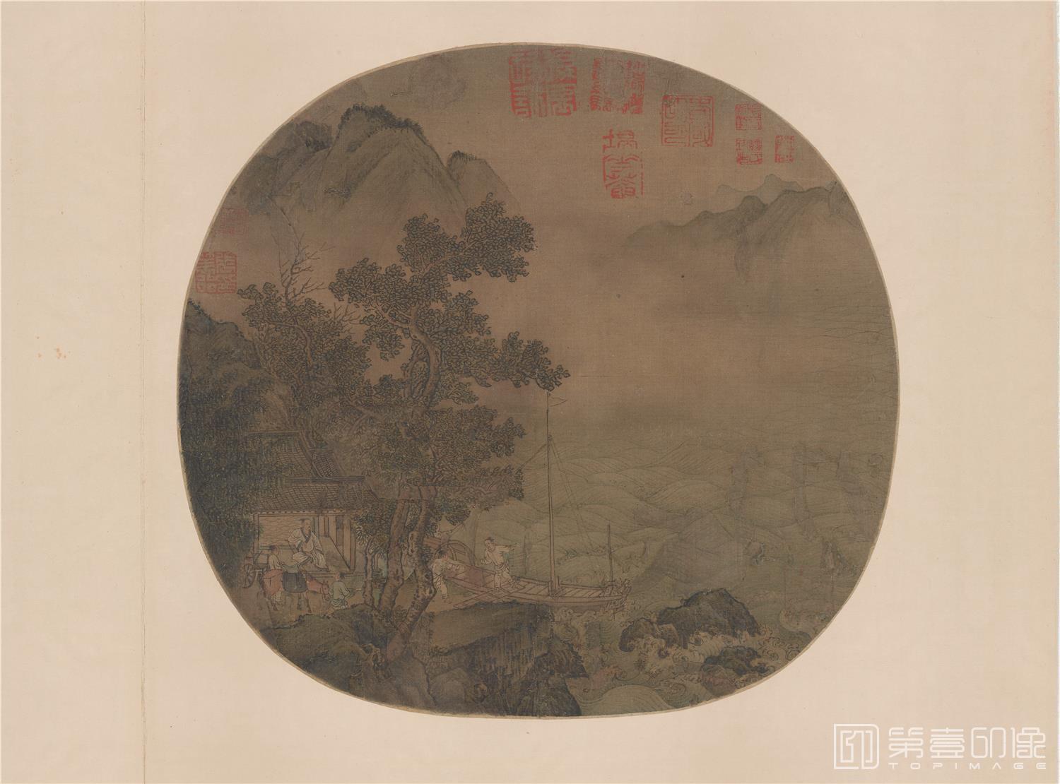 国画-待渡图页绢本-258×27