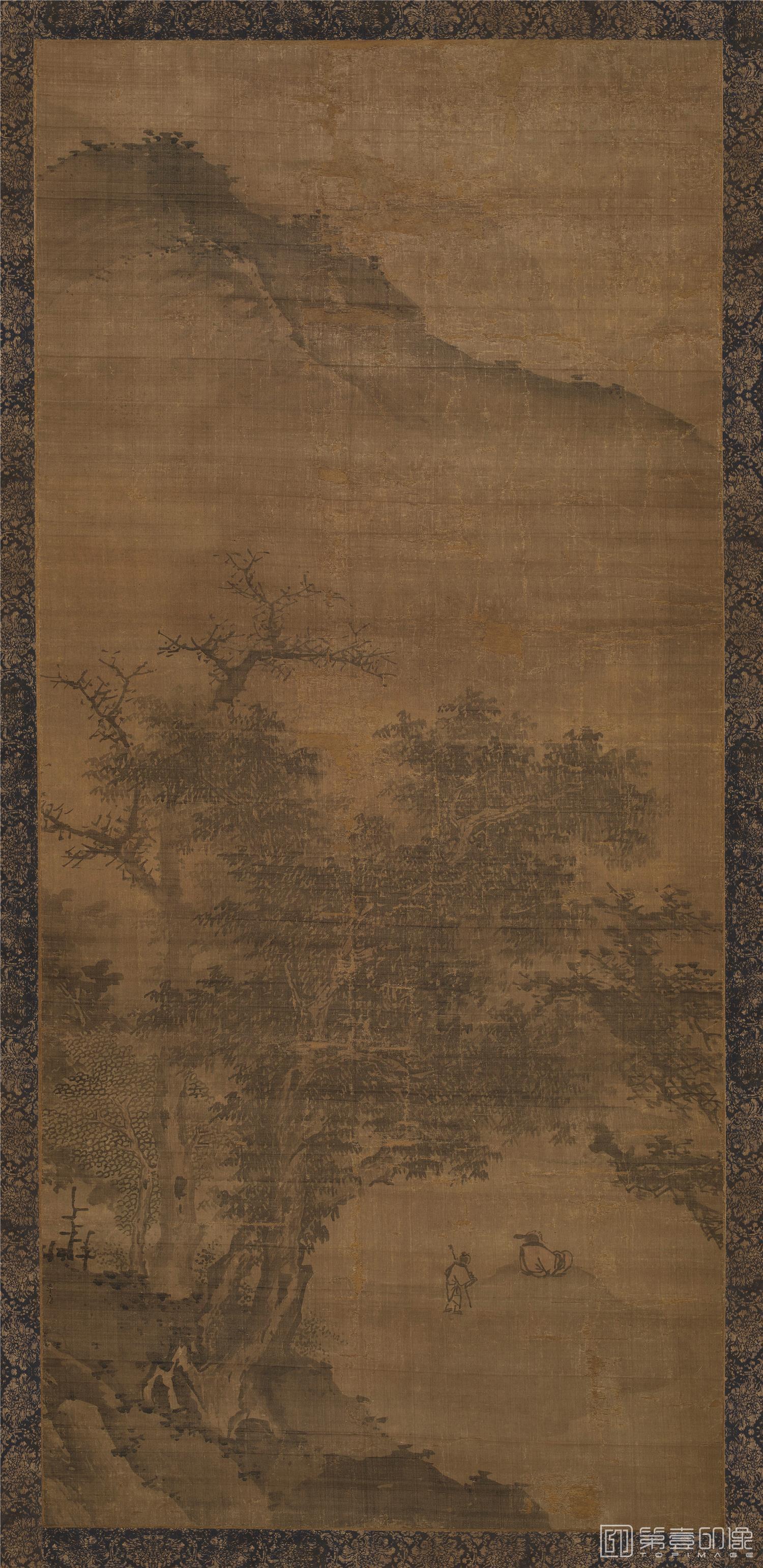 国画-松荫闲坐图立轴绢本-118×57