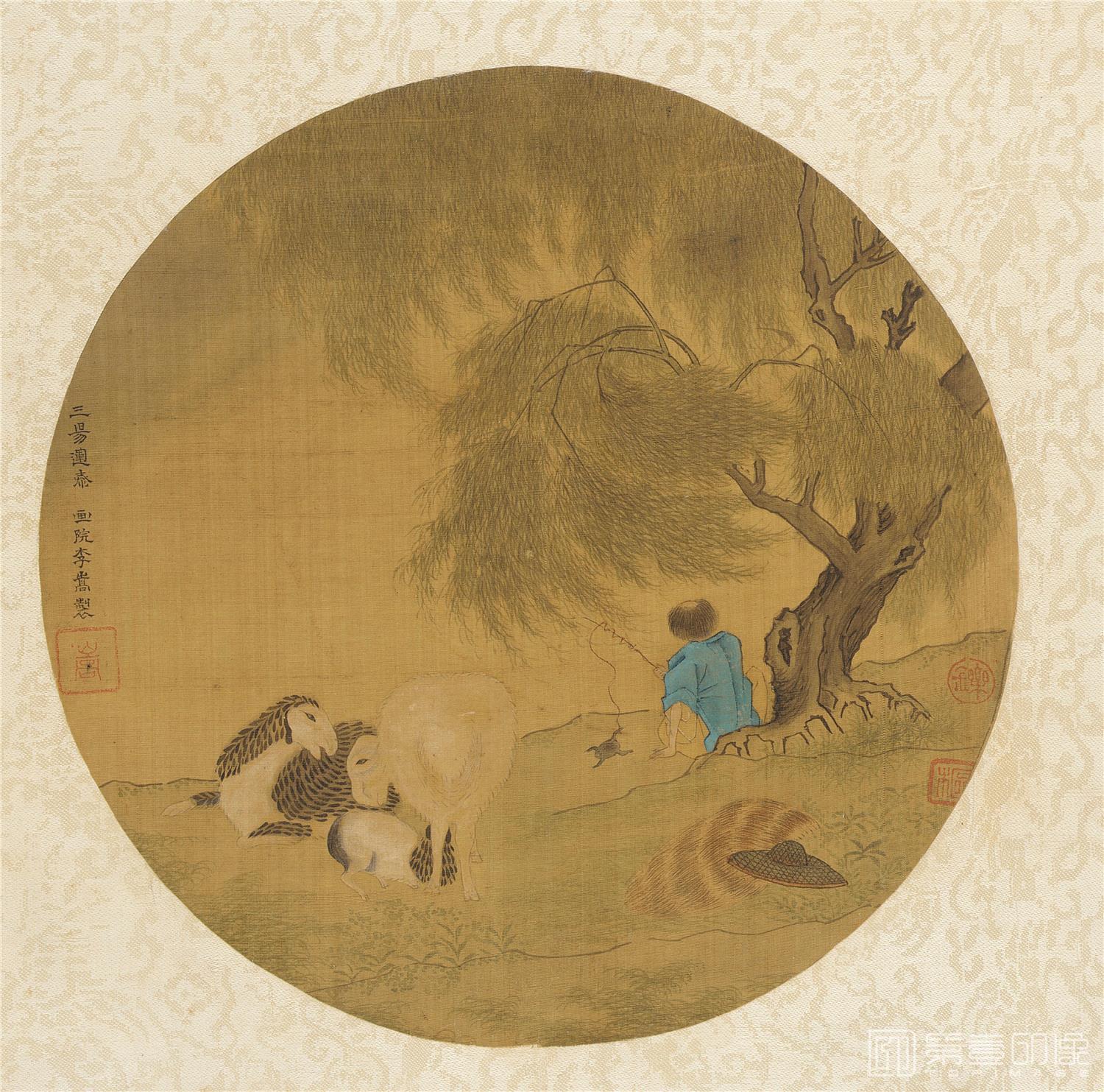 国画-牧羊图页绢本-256×273