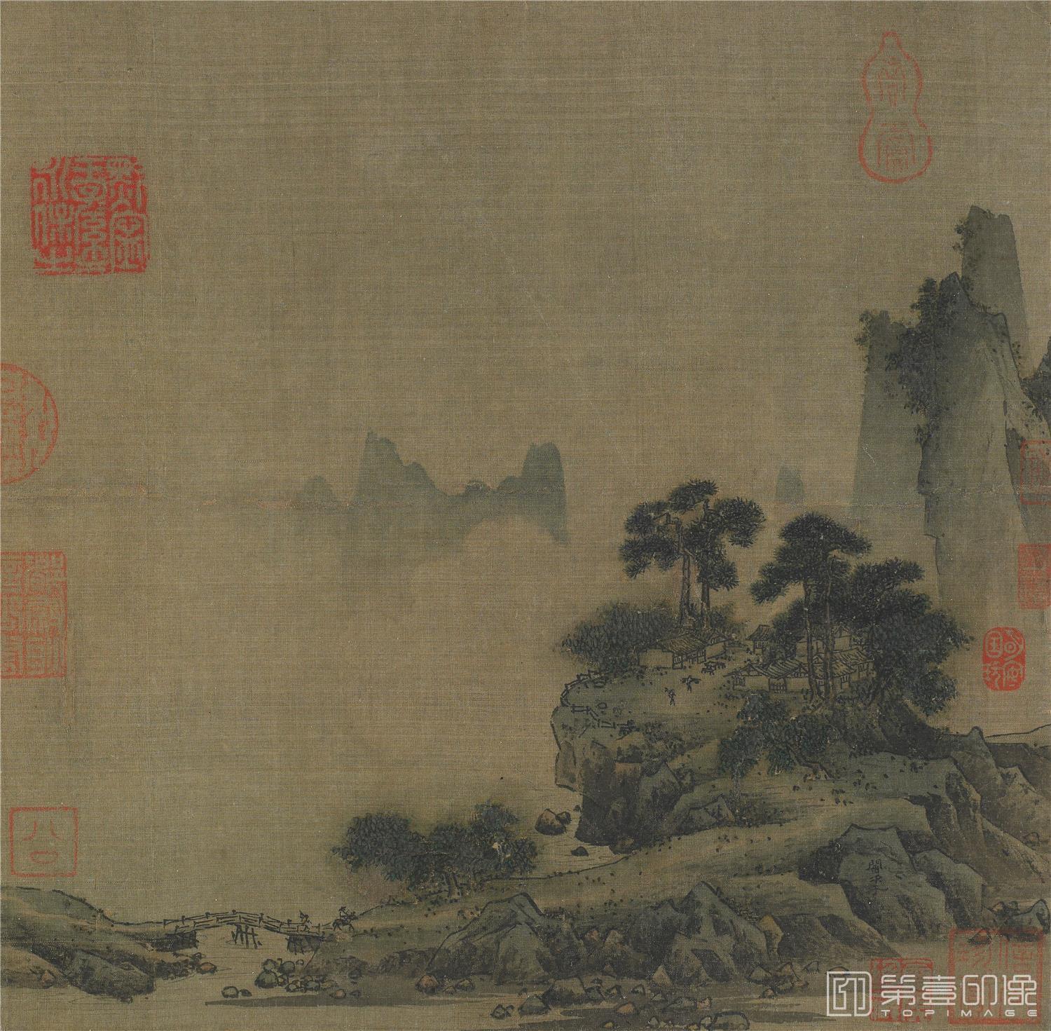 国画-山村归骑图绢本-255×25