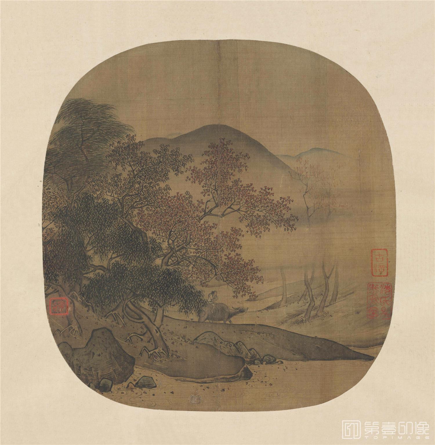 国画-秋山牧牛图-23×21cm