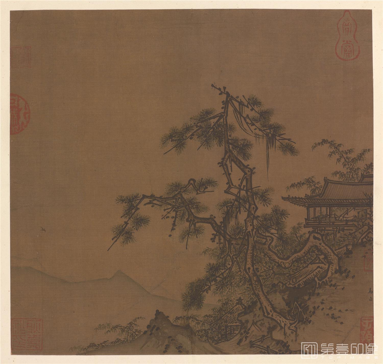 国画-松风亭图页绢本-35×37