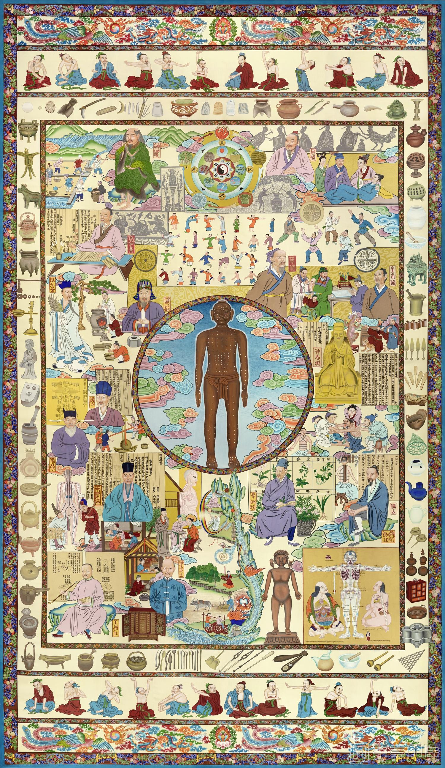 水彩画-唐卡-西方医术-立轴绢本-500x300